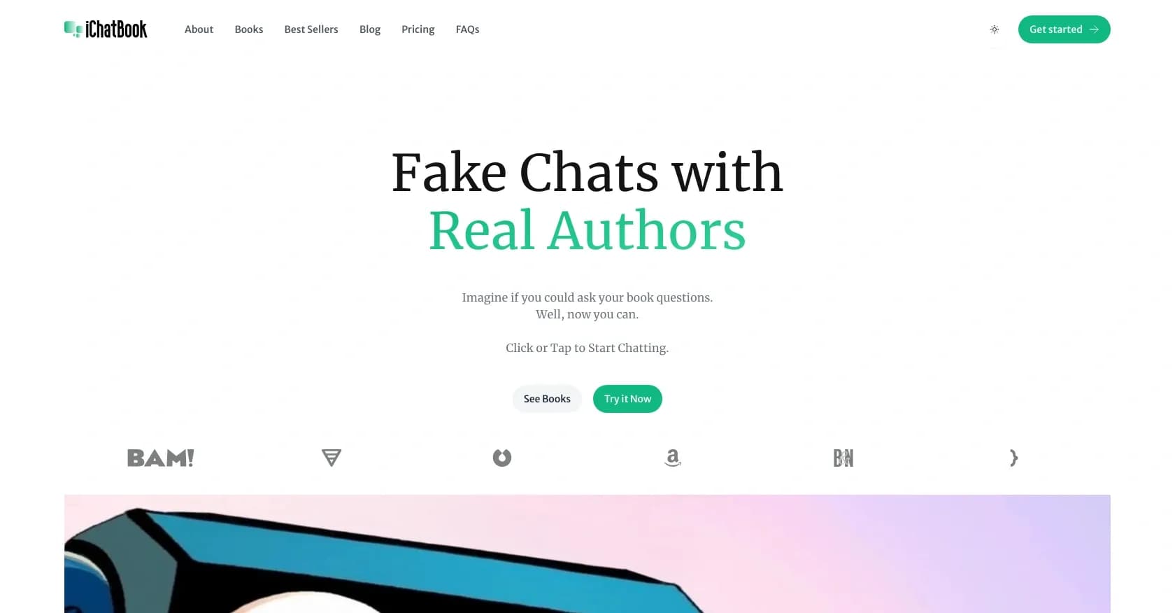 iChatBook homepage screenshot — Chat with your books: Ask, explore, learn.