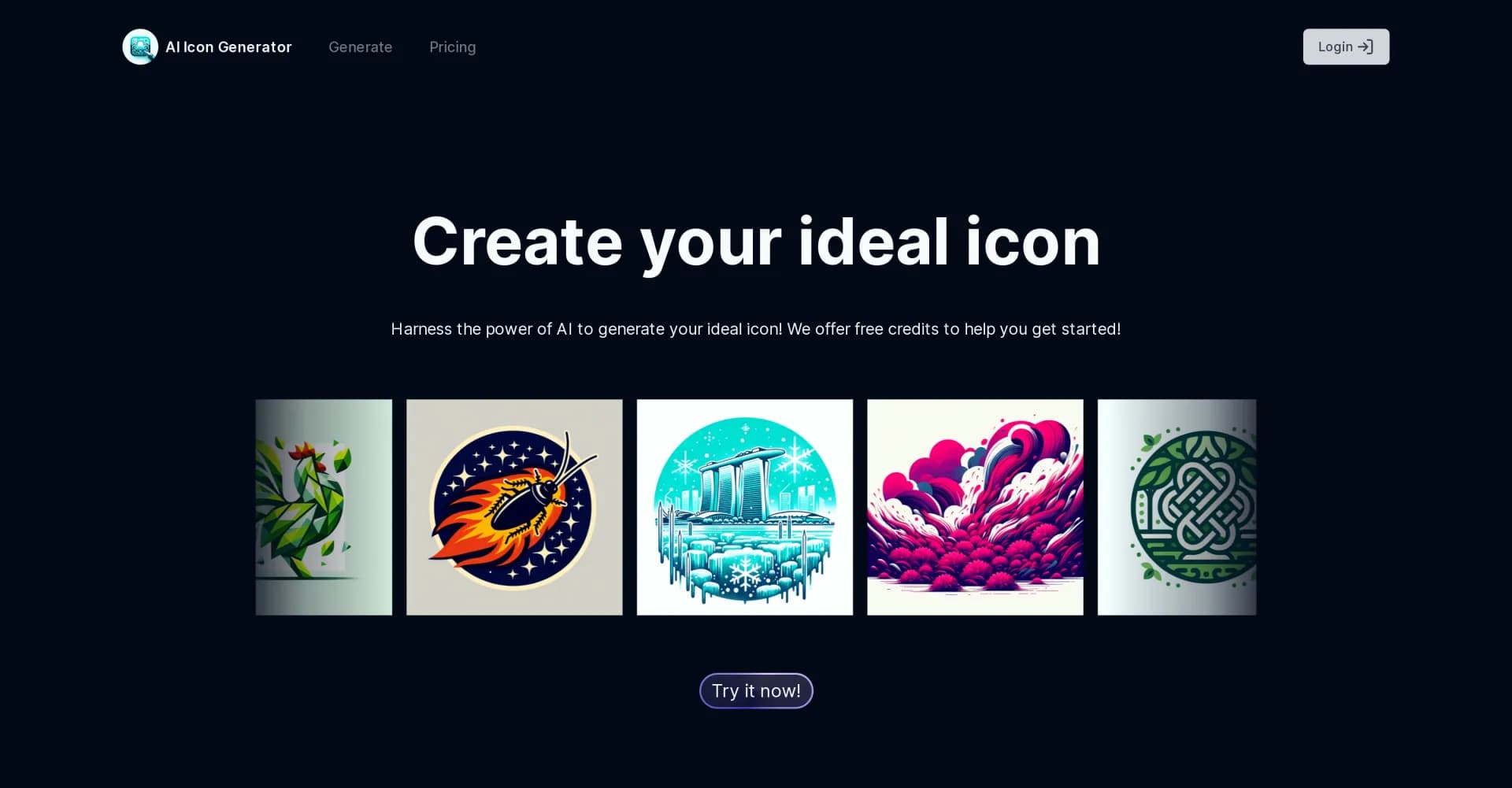 Icon Generator AI Pro homepage screenshot — AI-powered icon creation in seconds.