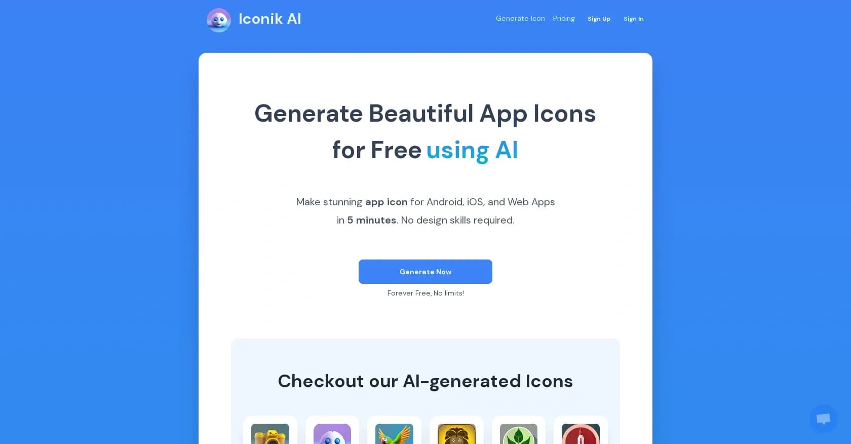 Iconik homepage screenshot — Create stunning app icons with AI in minutes