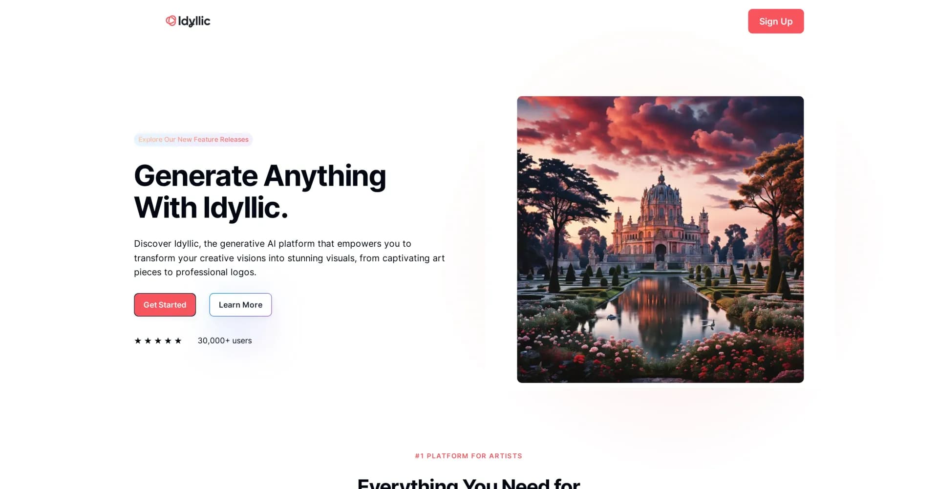 Idyllic homepage screenshot — Transform creative visions into stunning visuals with Idylli
