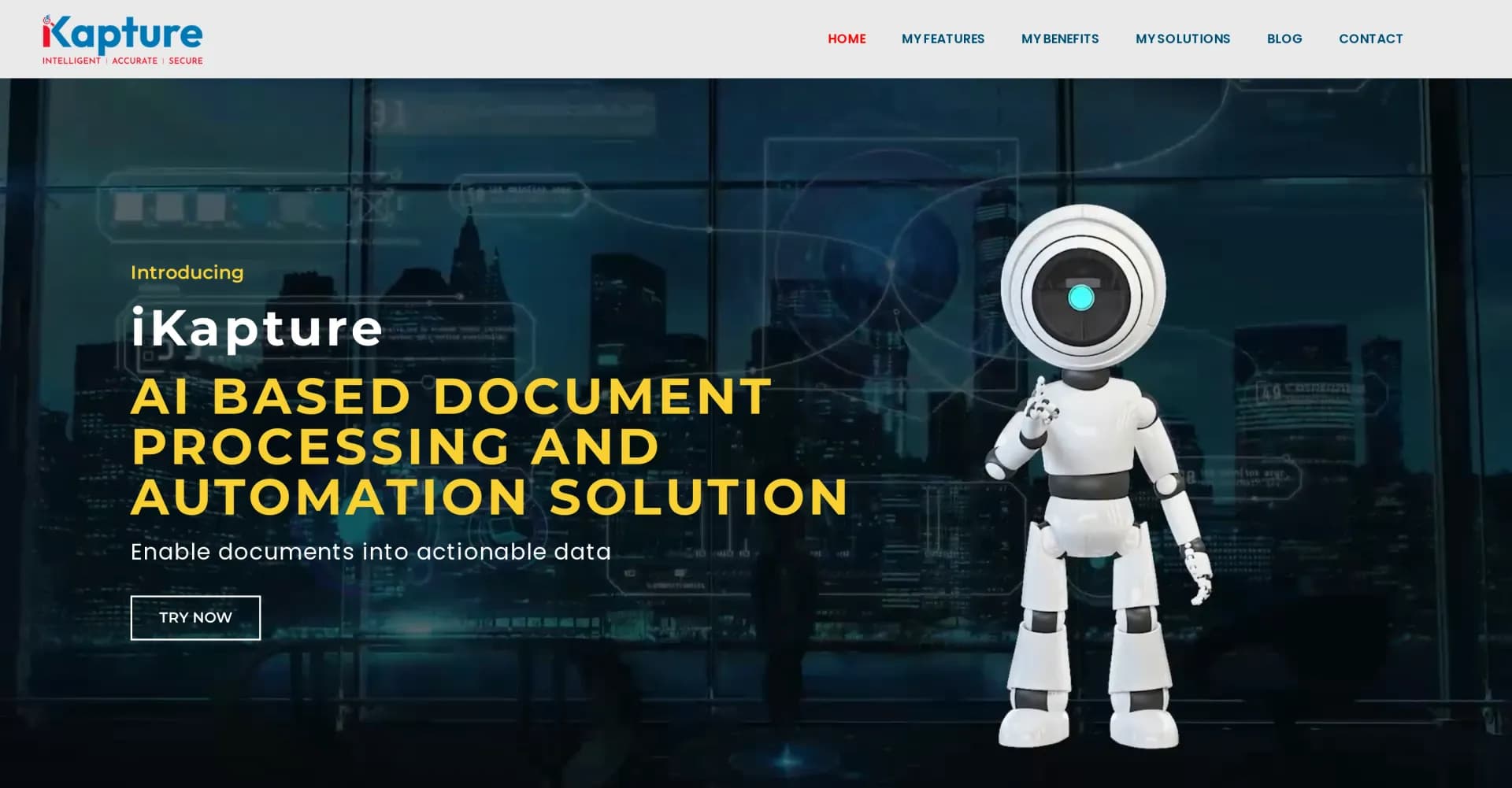 iKapture homepage screenshot — Transform documents into actionable data.