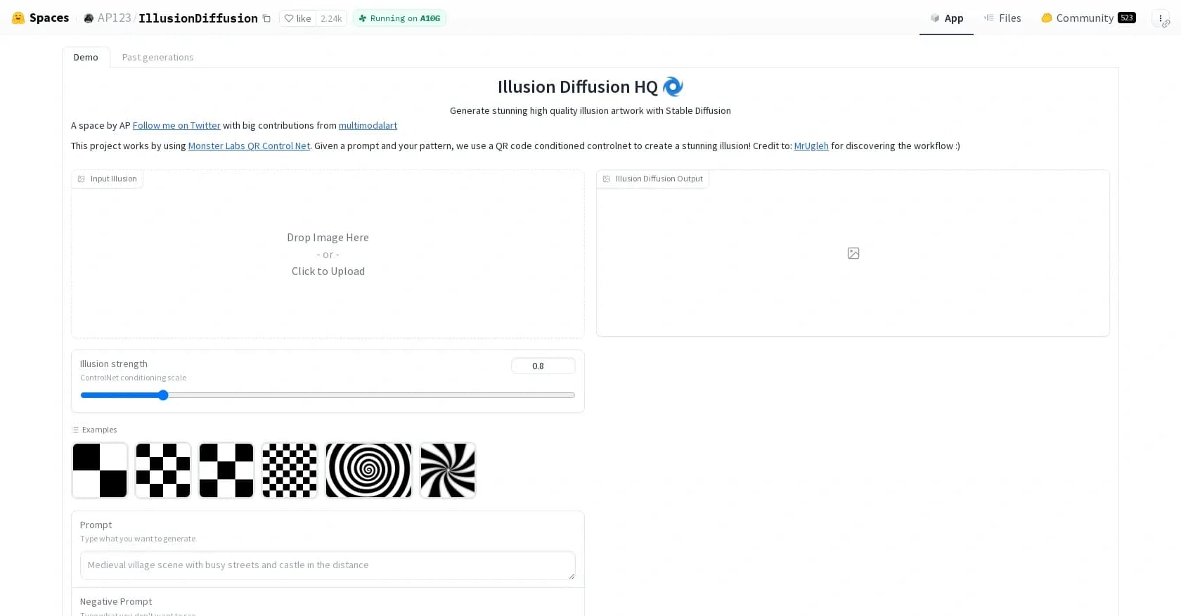 IllusionDiffusion homepage screenshot — Create mind-bending AI images with ease.