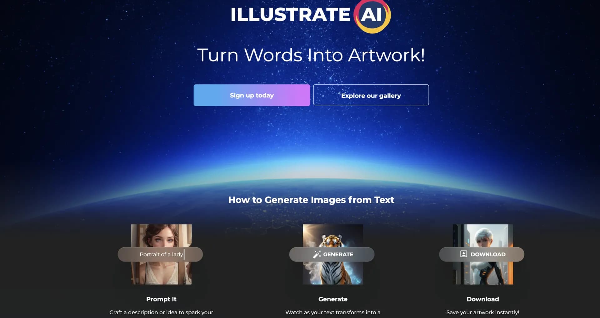 IllustrateAI homepage screenshot — Unlock your creativity with AI-powered illustrations.