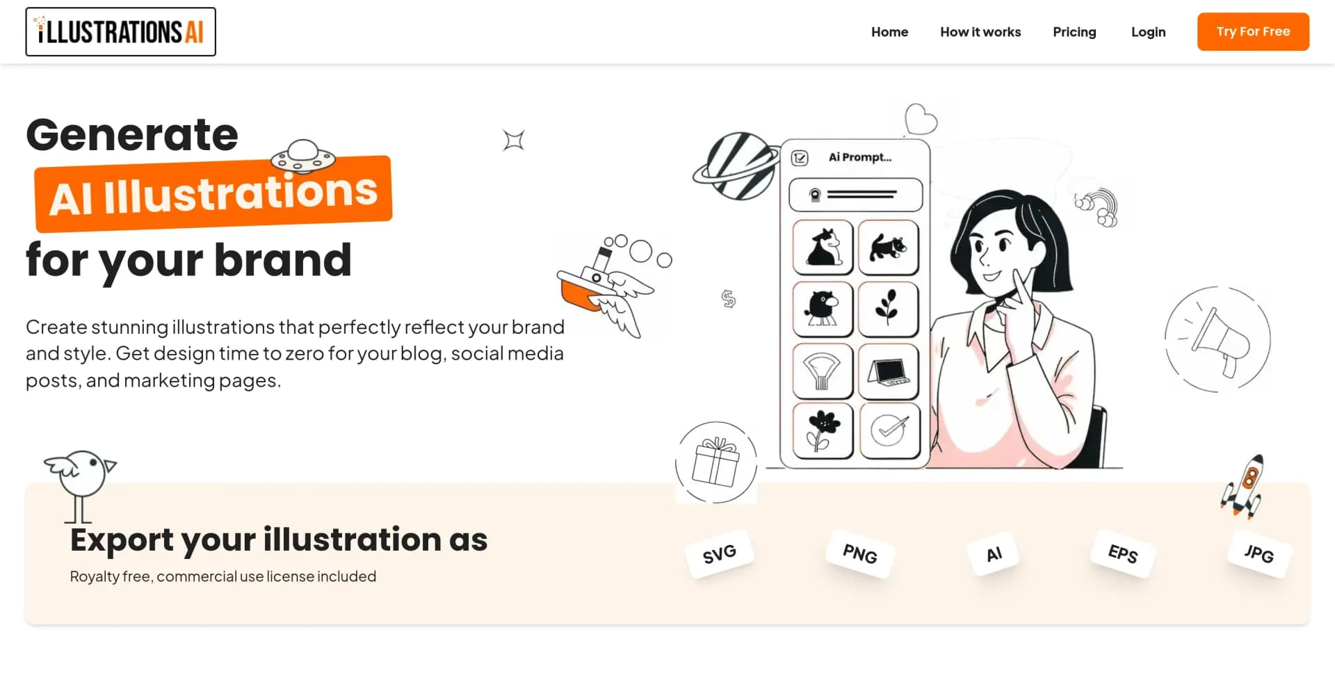 Illustrations AI homepage screenshot — AI-powered illustrations that match your brand
