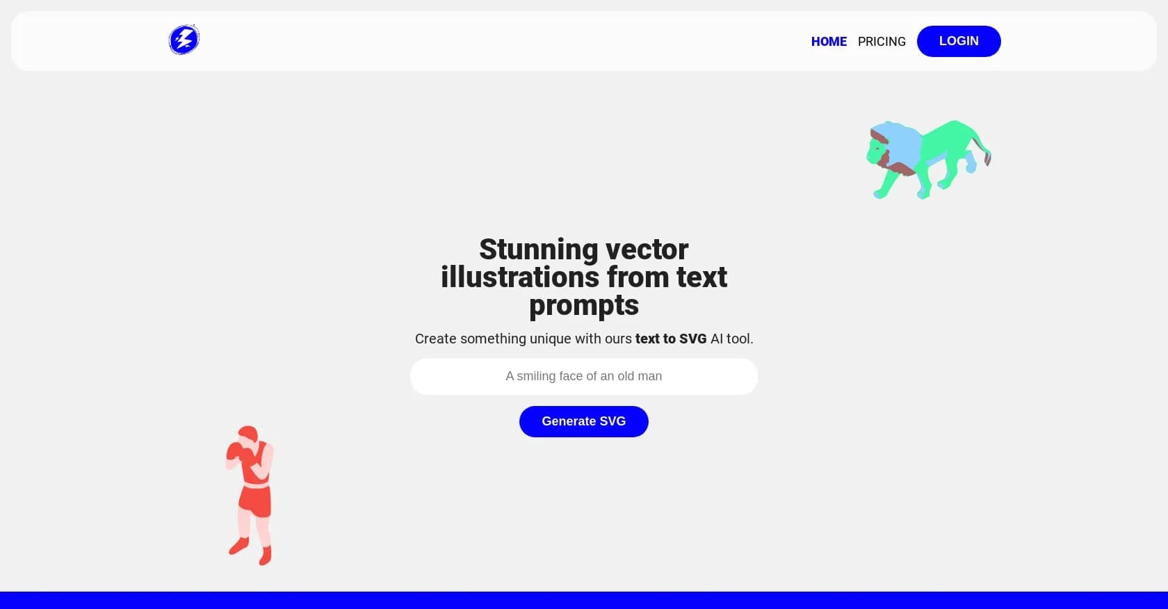 Illustroke homepage screenshot — Create stunning vector illustrations from text prompts.