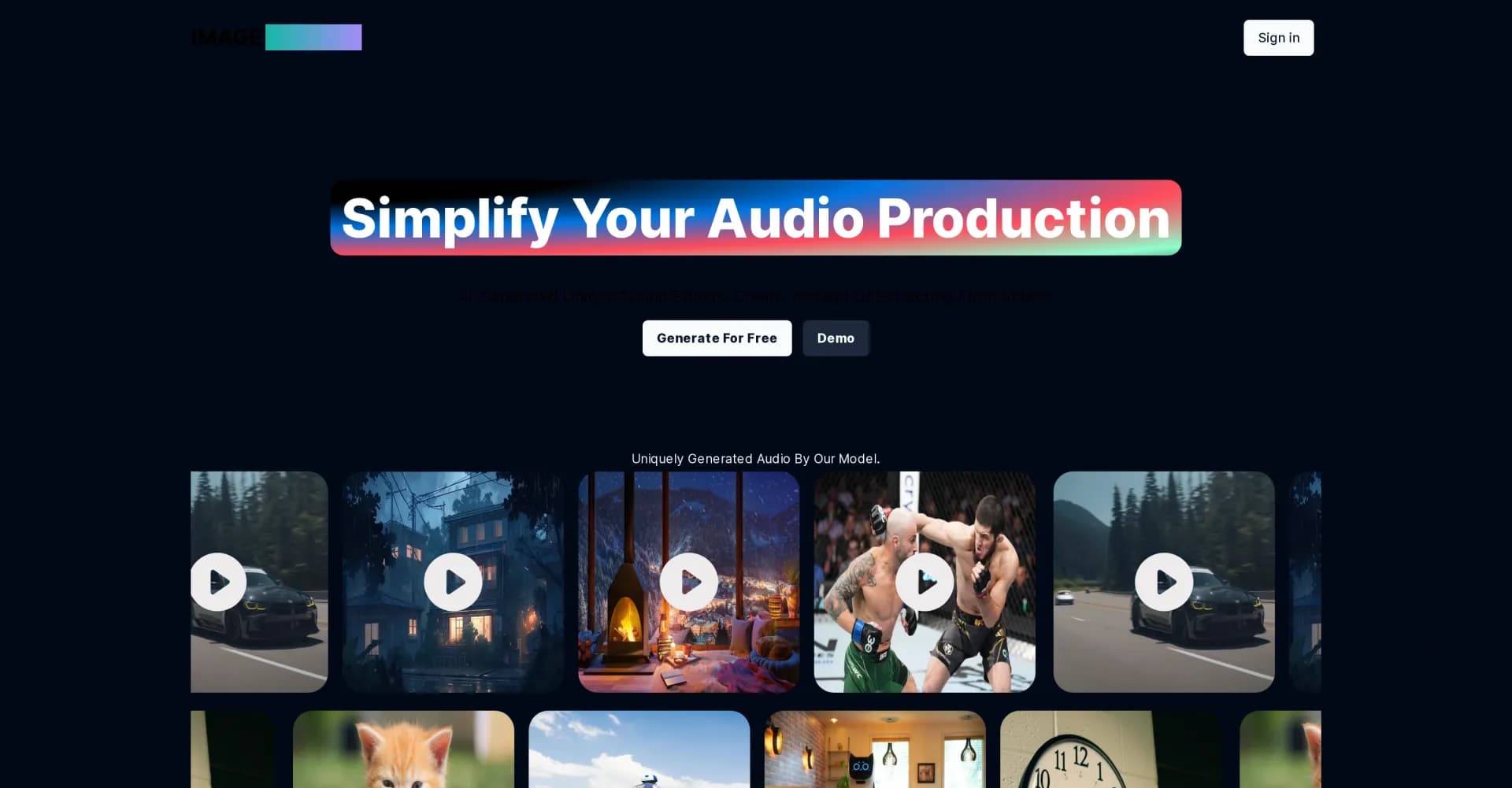 Image Effects homepage screenshot — AI creates custom sound effects from images