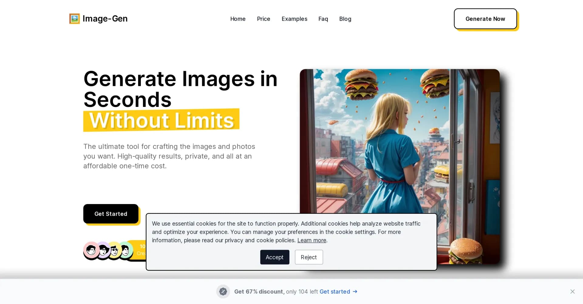 Image Gen homepage screenshot — Transform ideas into images effortlessly