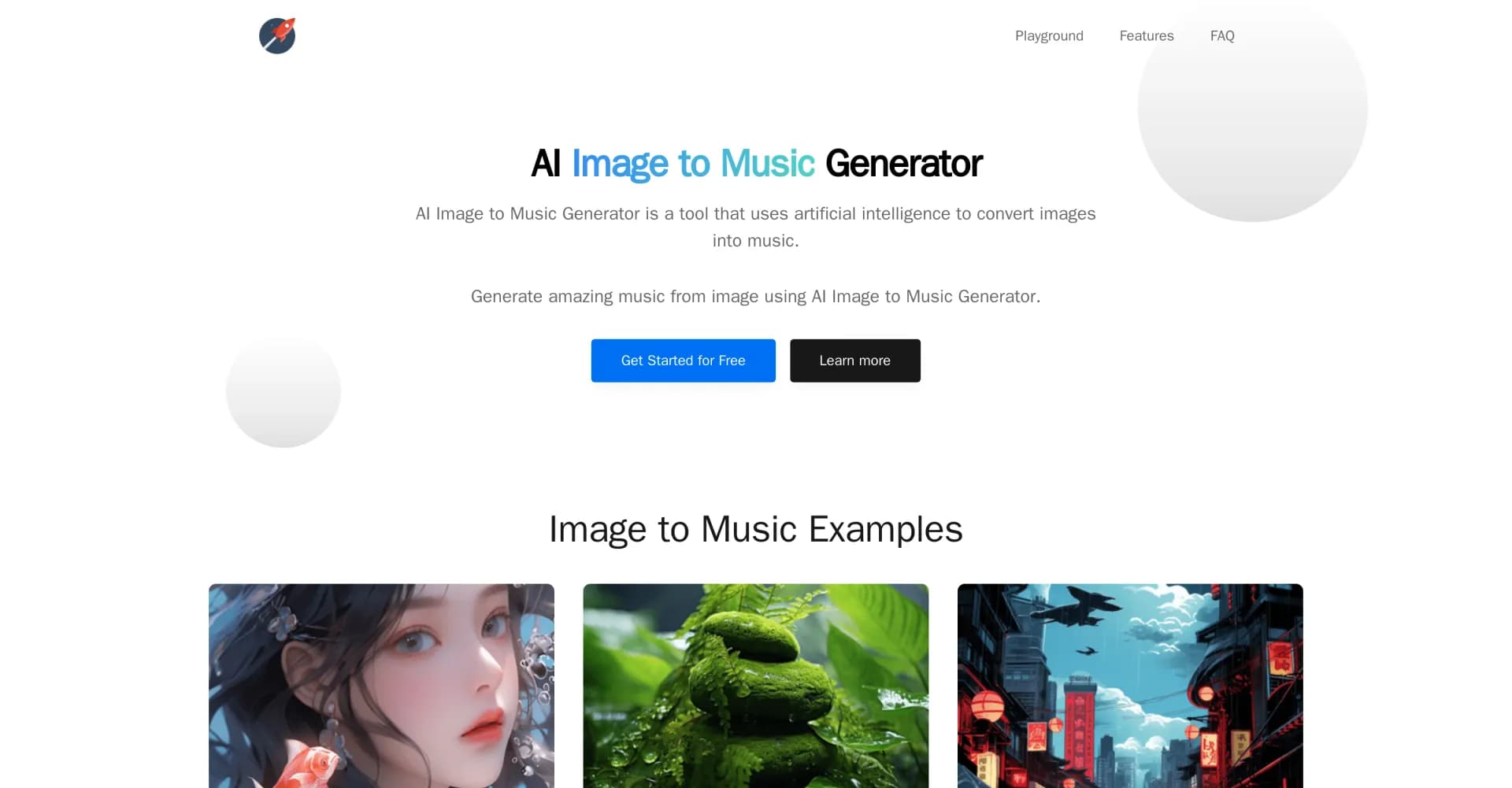 ImageToMusic homepage screenshot — Convert images to music with AI