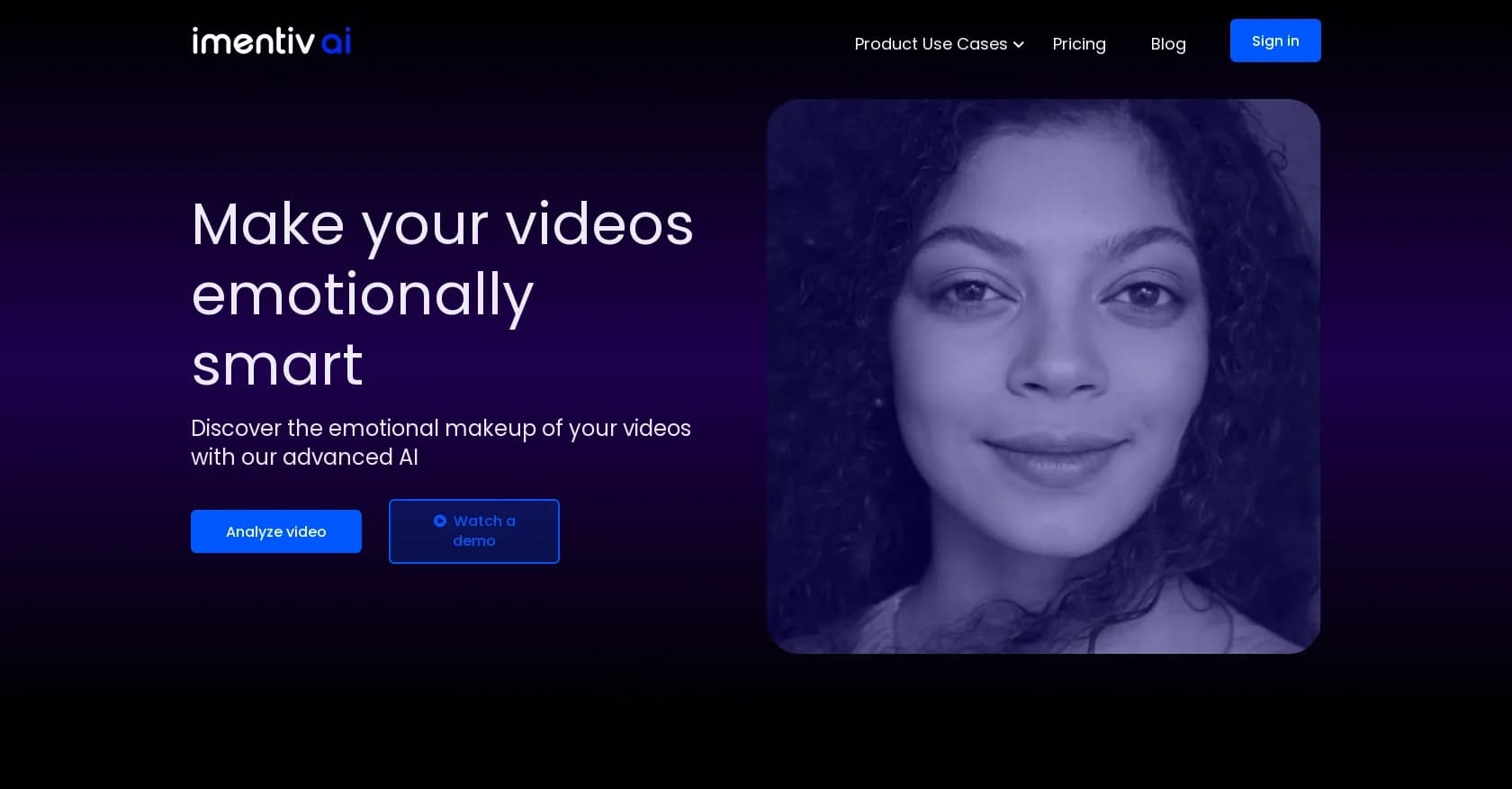 Imentiv homepage screenshot — Make your videos emotionally smart