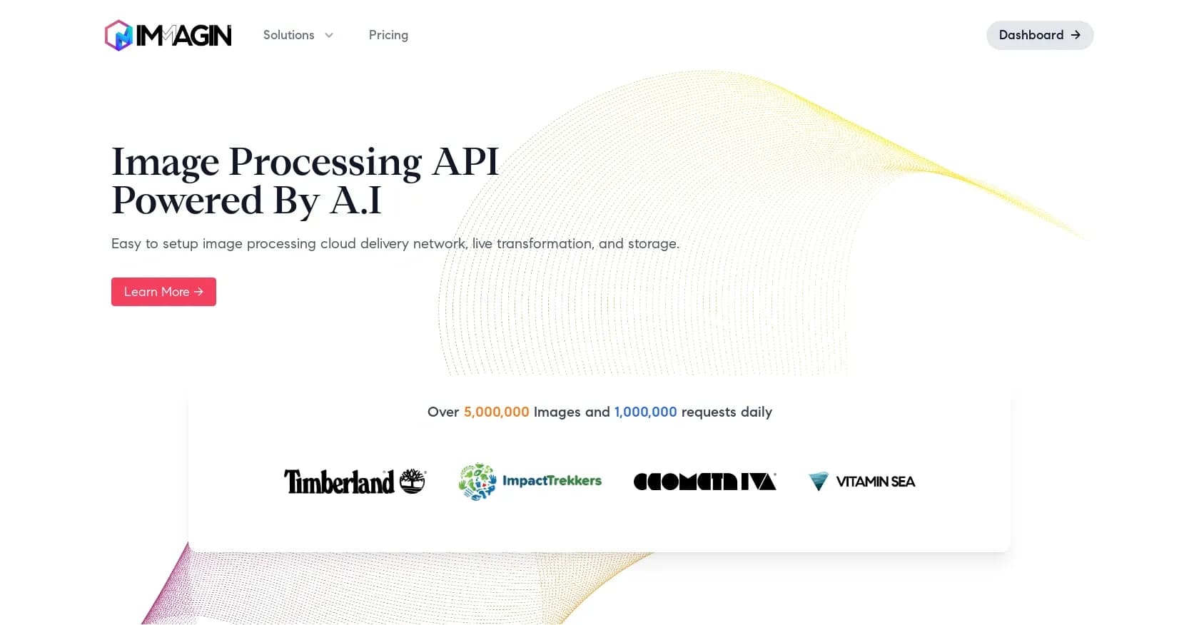 Immag.in homepage screenshot — AI-powered image processing and CDN in minutes