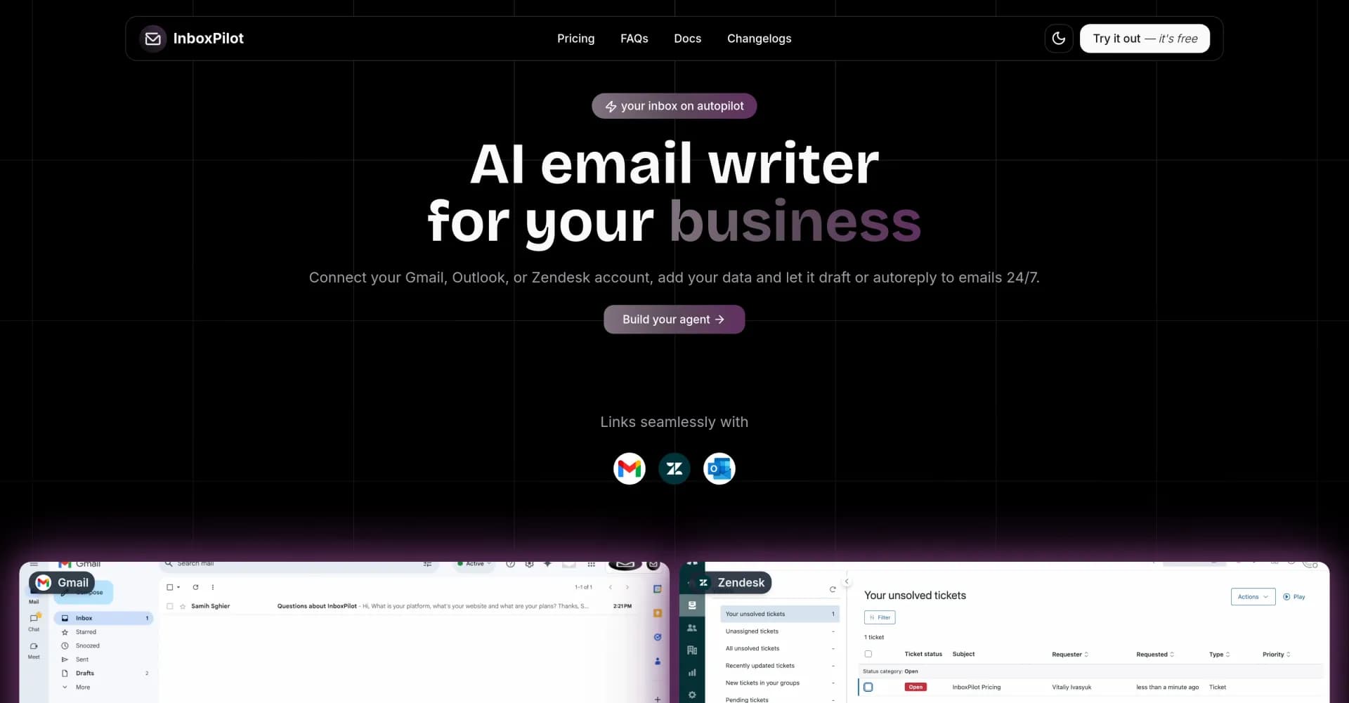 InboxPilot - Custom Trained Chatbot for email and web... homepage screenshot — Chatbot for Email using your Data!