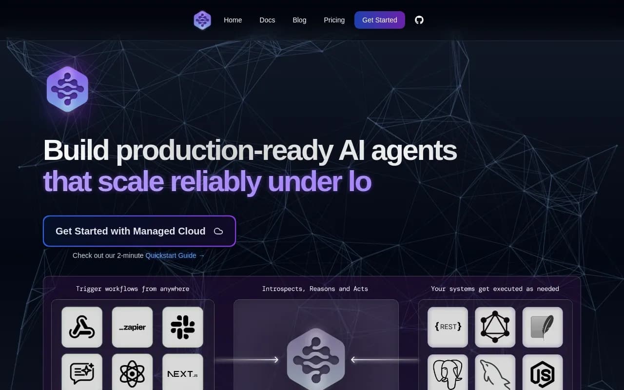 Inferable homepage screenshot — Create AI agents for internal operations in Slack