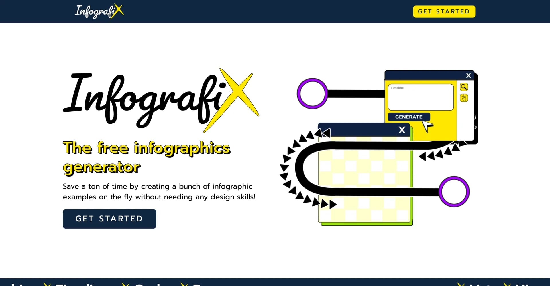 Infografix homepage screenshot — Create infographics instantly with AI, no design skills need