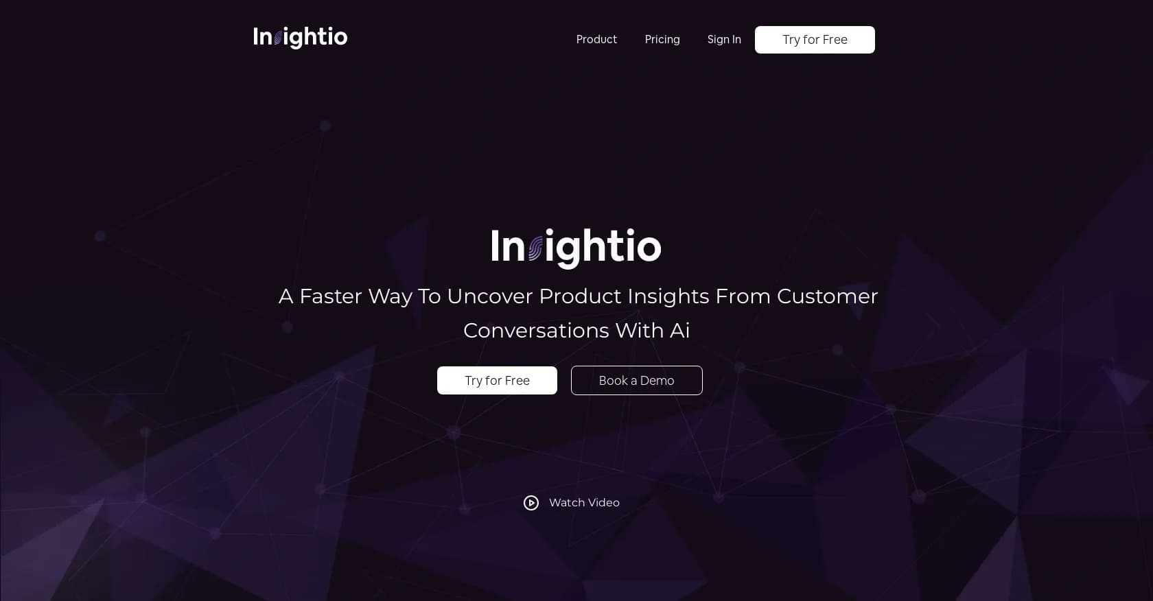 Insightio homepage screenshot — Uncover product insights from customer conversations with AI