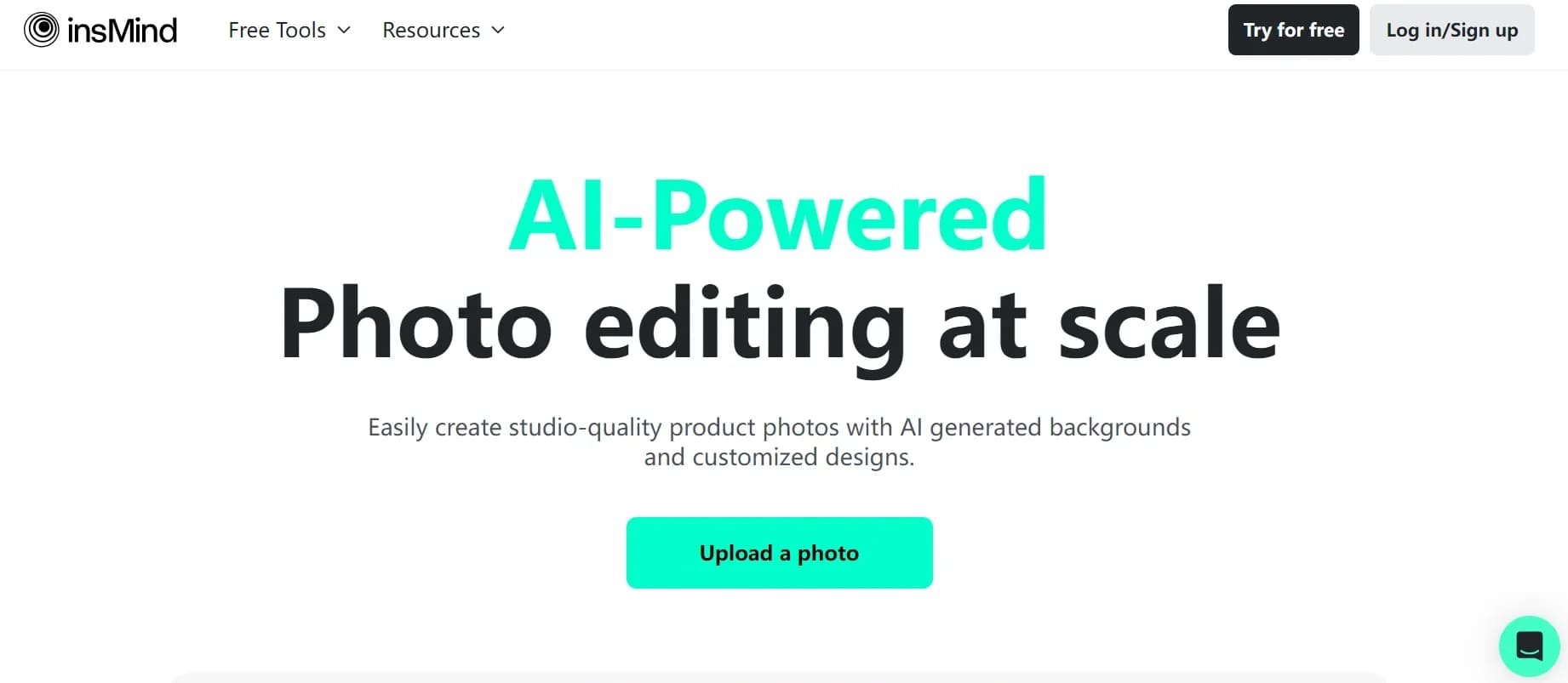 insMind homepage screenshot — Boost your product photos with our free AI photo editor.