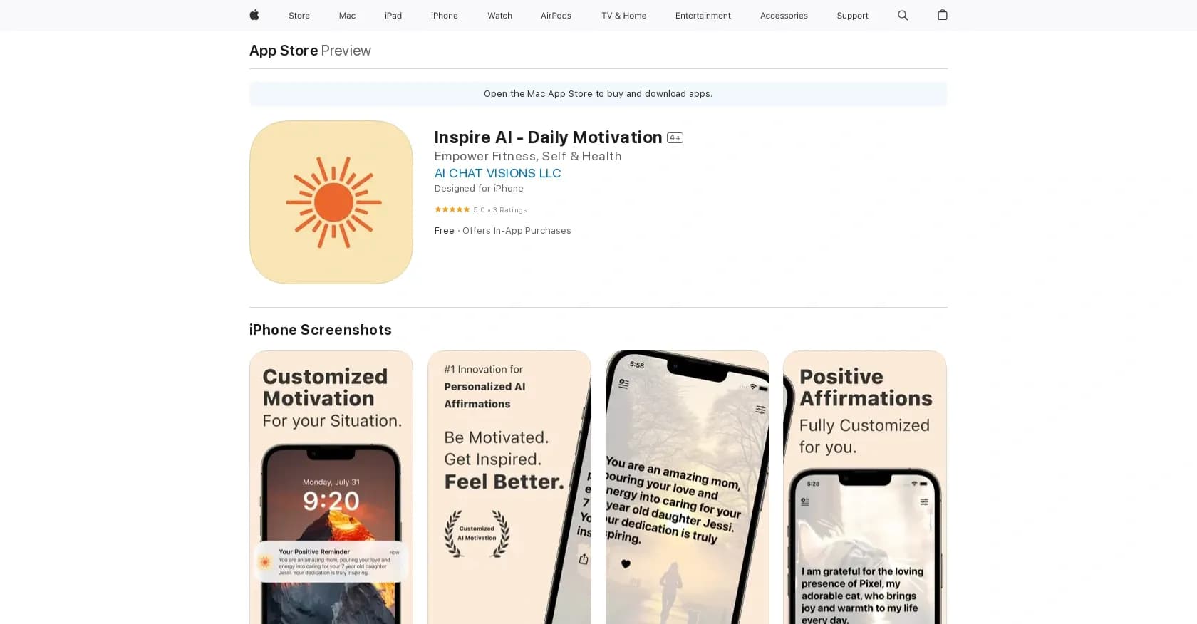 InspireAI homepage screenshot — Inspire and uplift with daily motivation delivery.
