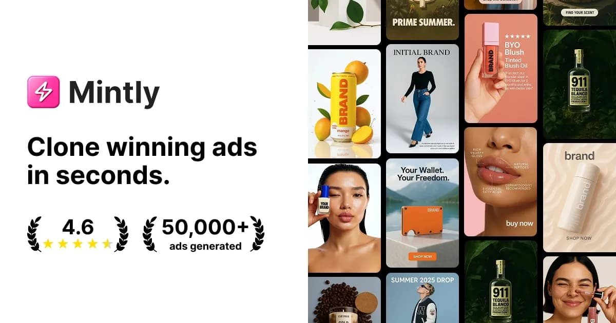 Mintlyv2.0 homepage screenshot — Clone Winning Ads from the Biggest Brands in the World