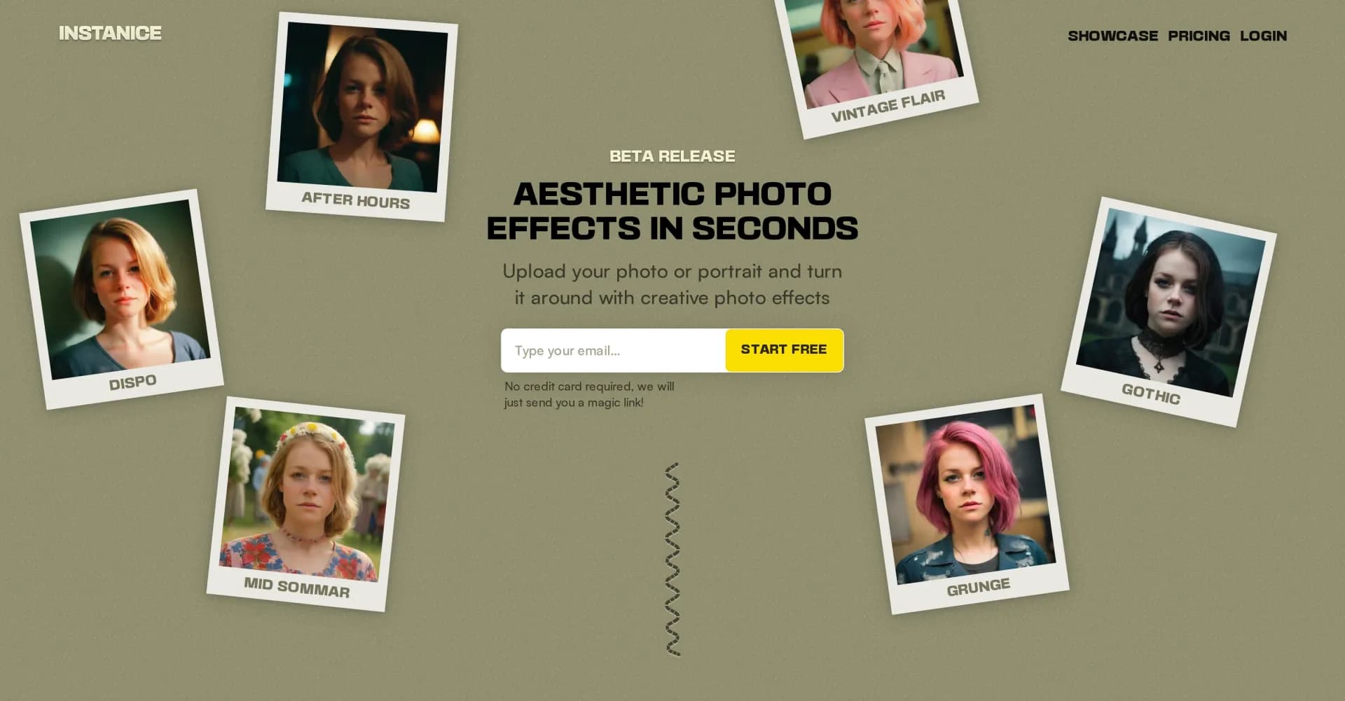Instanice homepage screenshot — Aesthetic photo effects in seconds