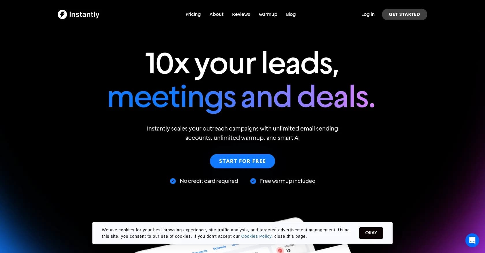 Instantly homepage screenshot — Scale outreach with unlimited emails and smart AI.
