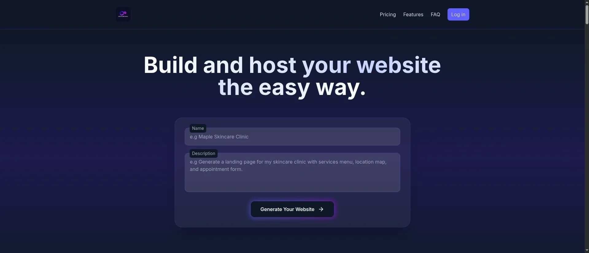 InstaWebAIv2.1.0 homepage screenshot — A robust and simple site builder powered by AI