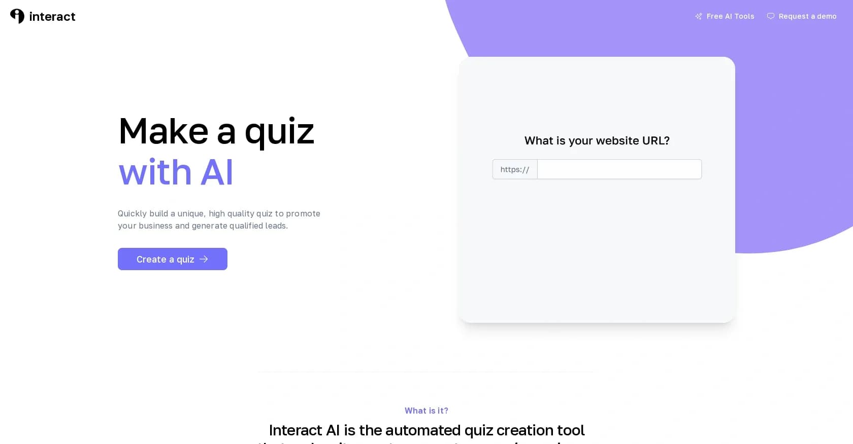 Interact homepage screenshot — Create engaging quizzes in minutes with AI.