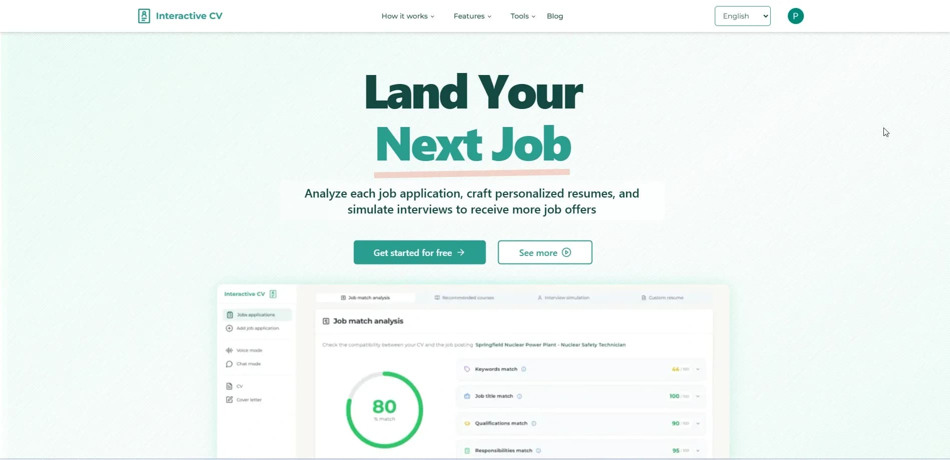 Interactive CV homepage screenshot — Land More Interviews with AI-Powered Resume Optimization for