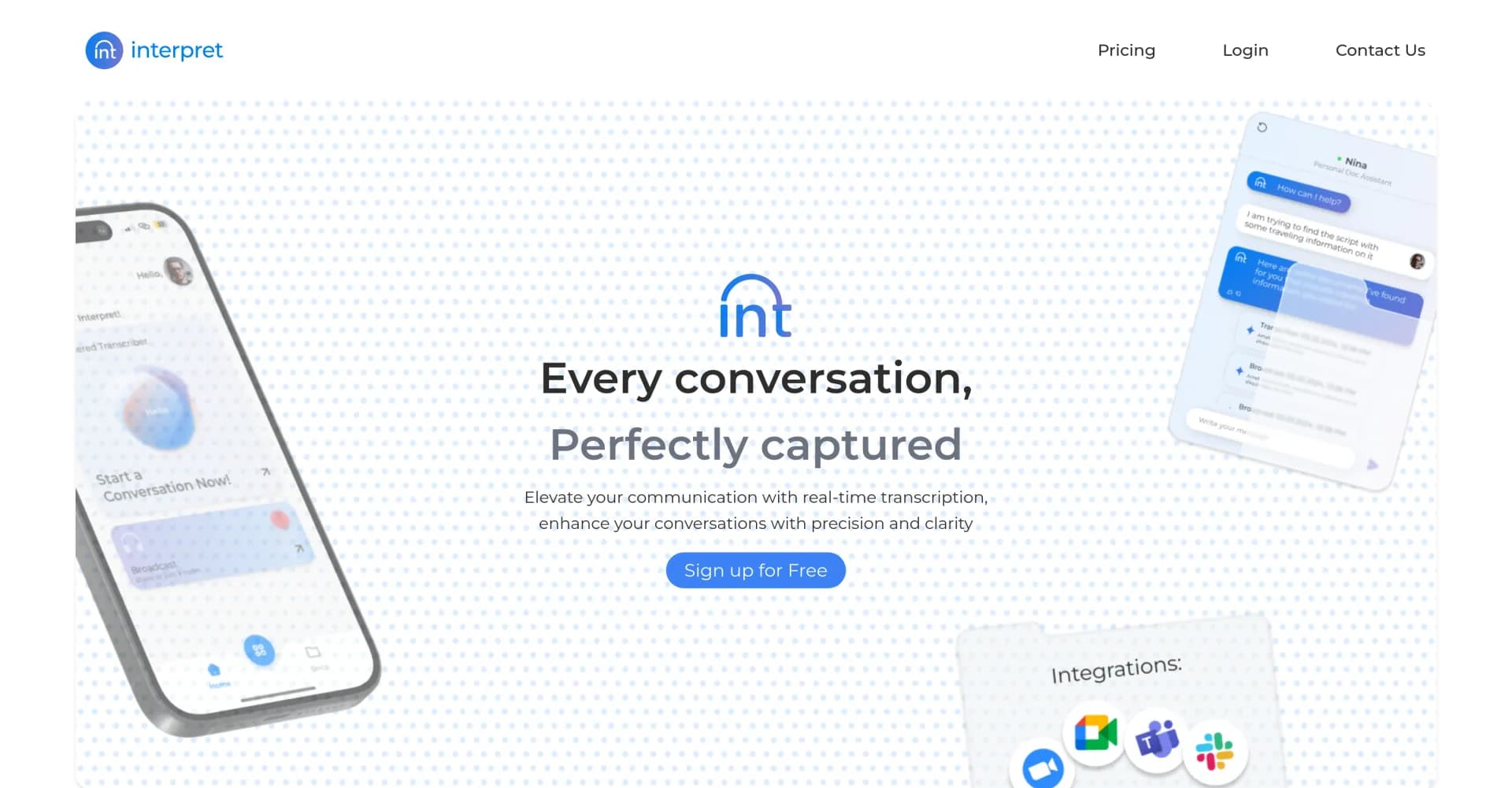 Interpret AI homepage screenshot — All-in-one AI notetaker and translator