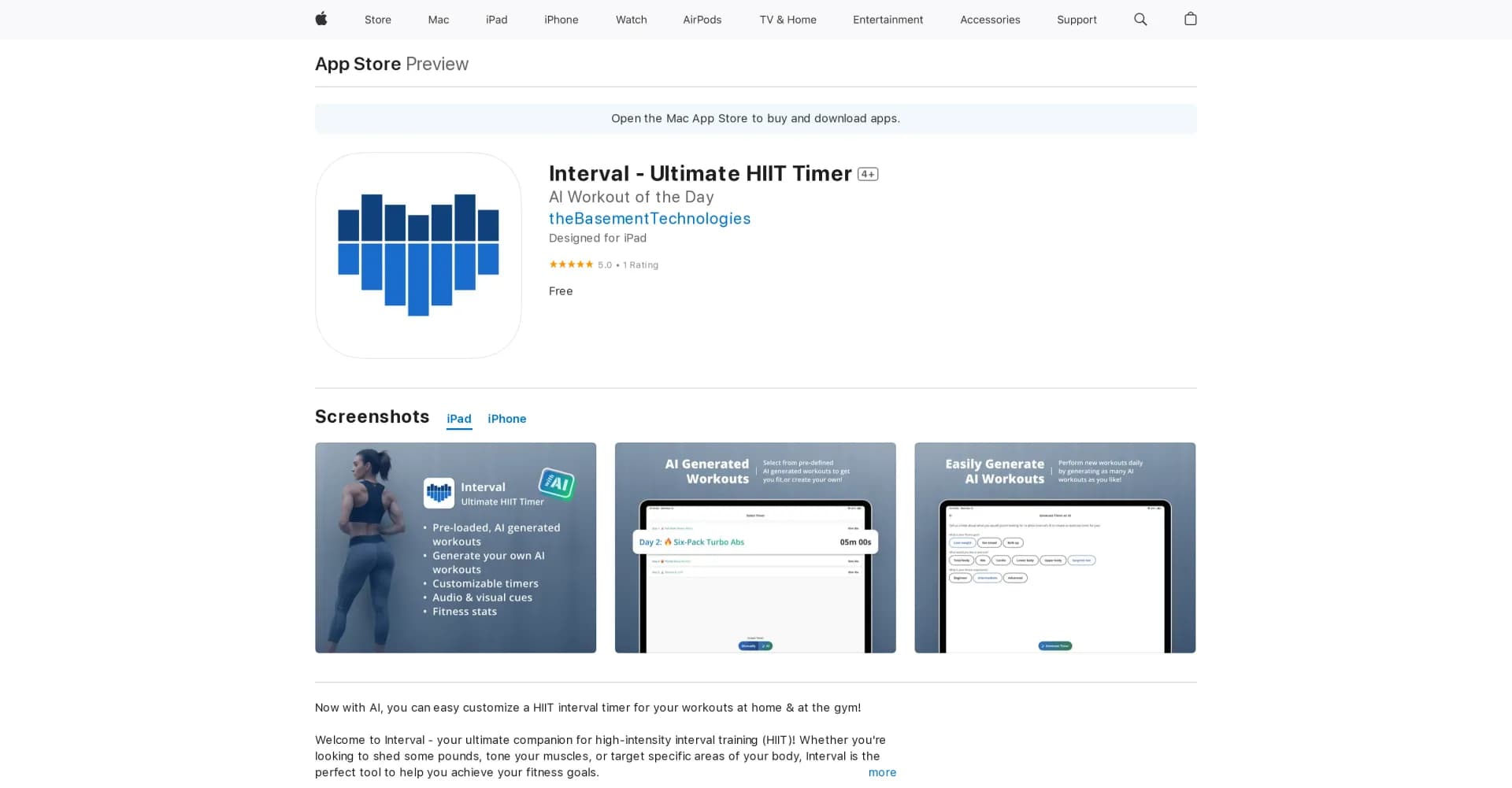 Interval homepage screenshot — Ultimate HIIT Timer at your fingertips.