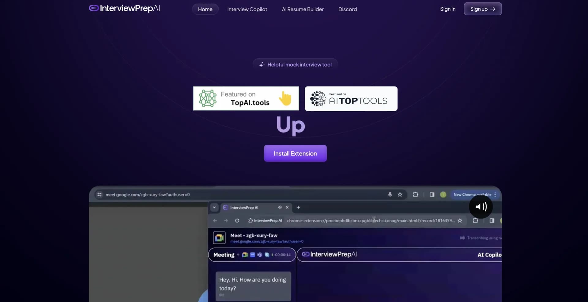 InterviewPrep.com homepage screenshot — Boost interview skills with AI-powered mock interviews