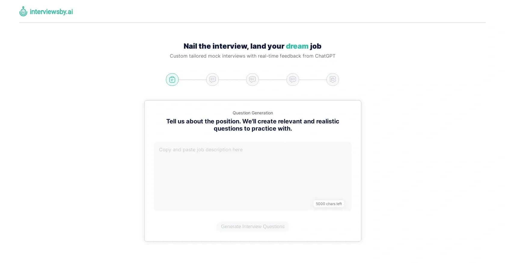 Interviewsby.ai homepage screenshot — Ace interviews with AI-powered mock sessions.