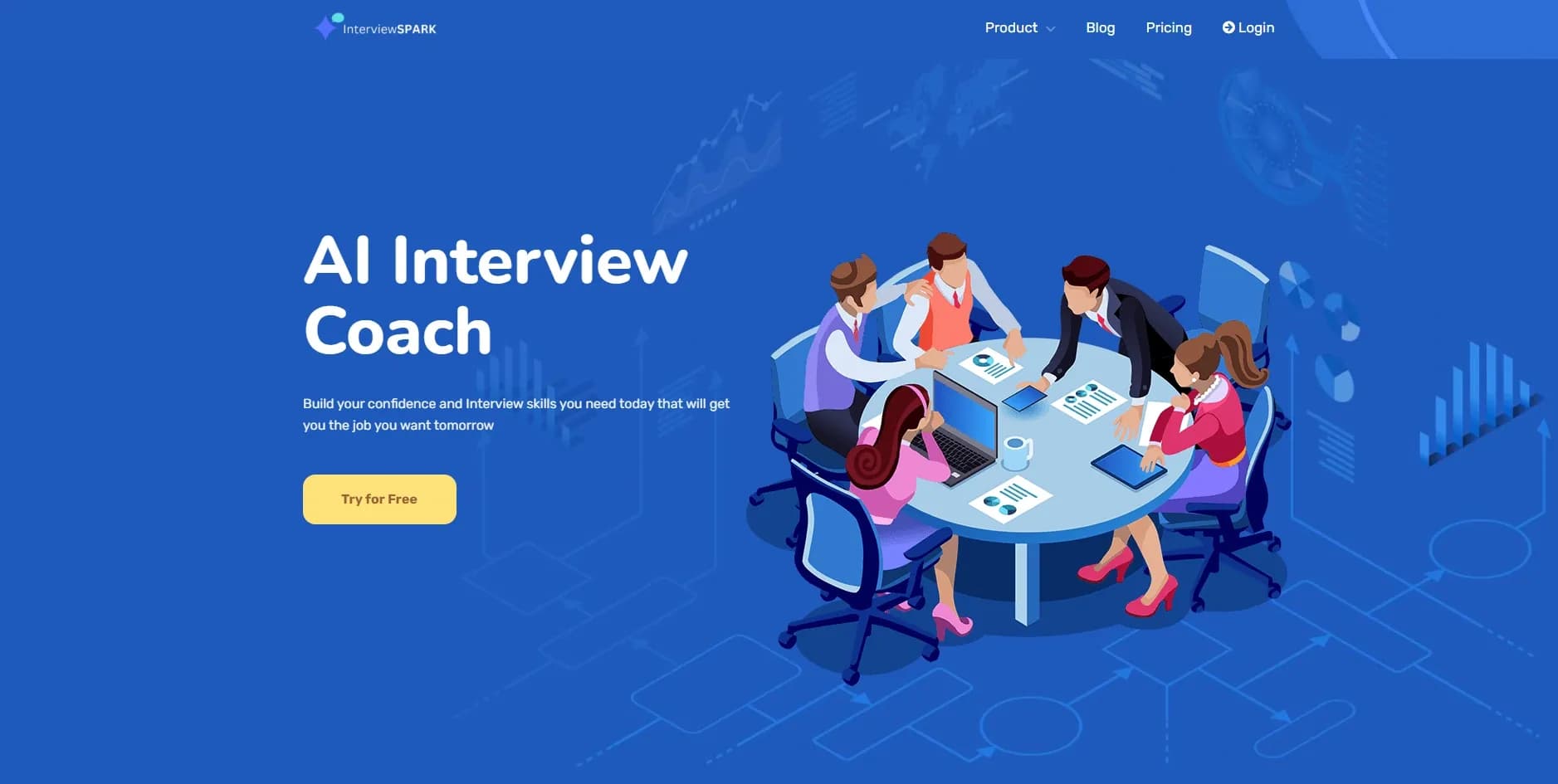 InterviewSpark homepage screenshot — AI interview coach at your fingertips