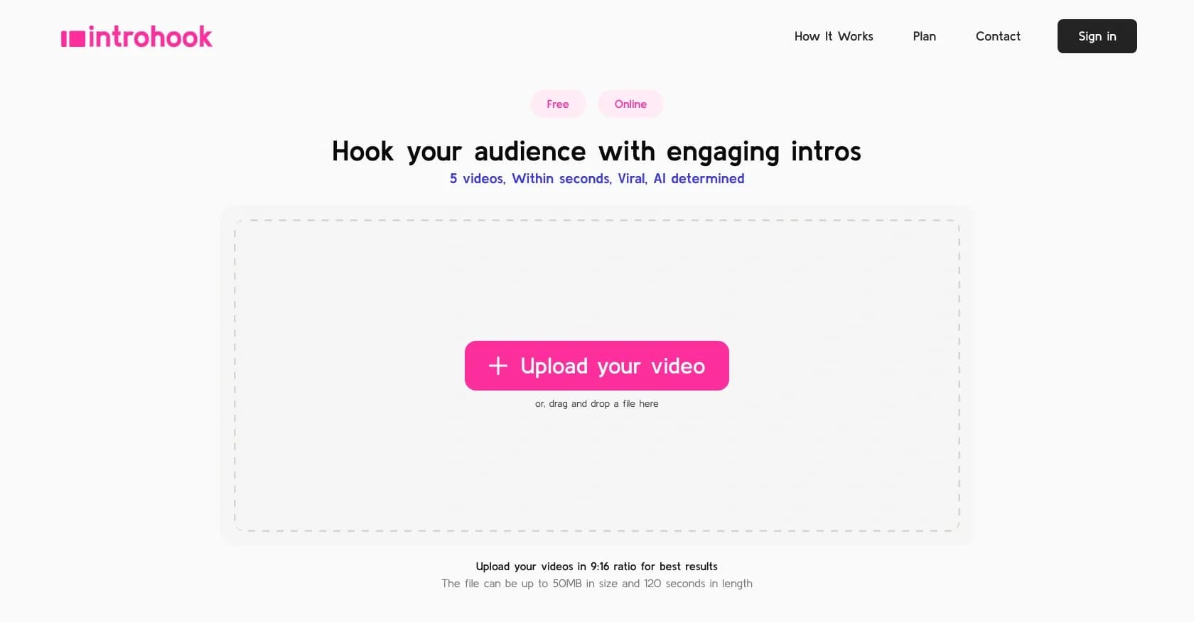 Introhook homepage screenshot — Hook your audience with AI-generated viral intros.