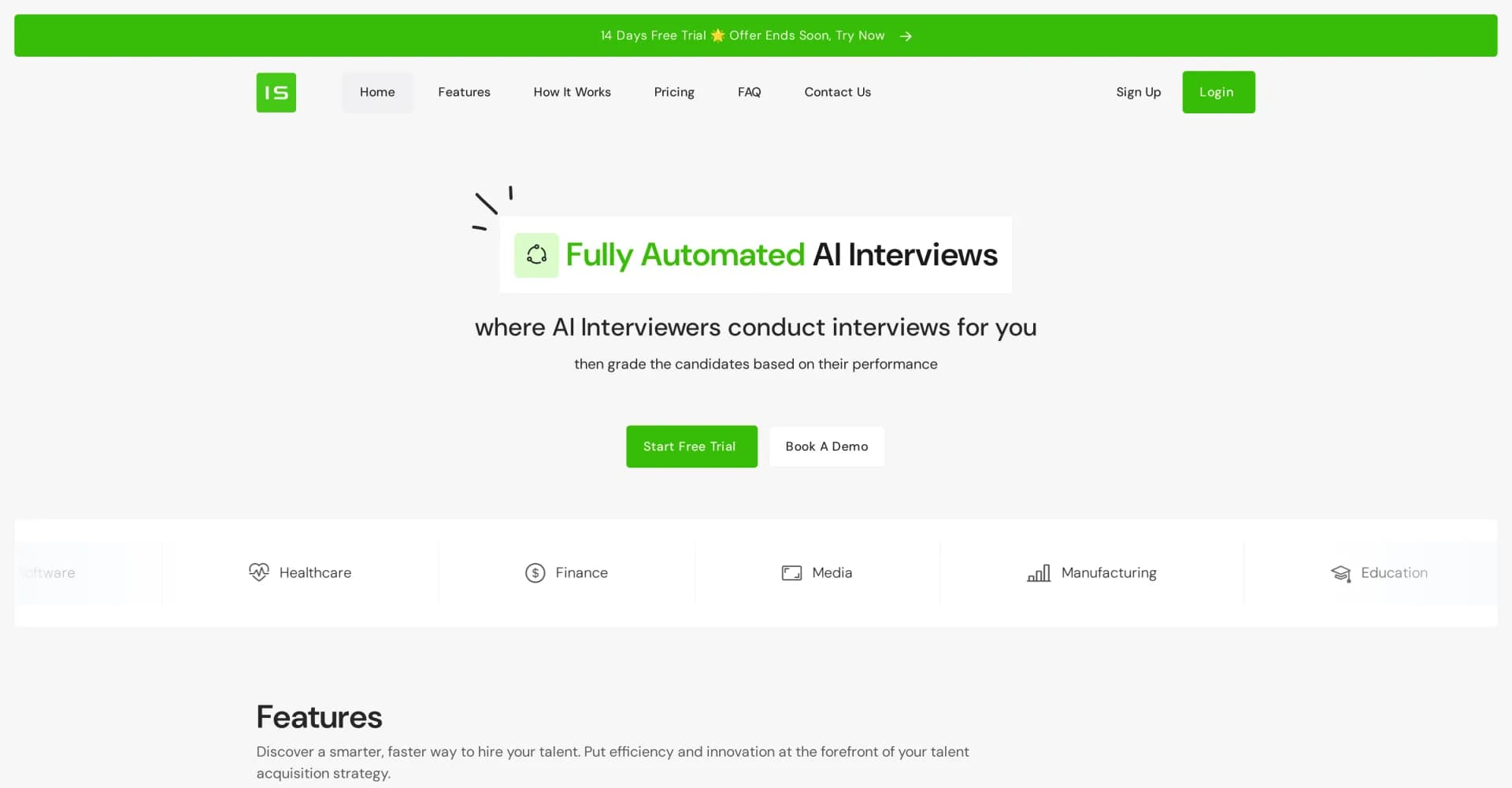 Intrvu Space homepage screenshot — AI-powered interviews and grading for effortless hiring.