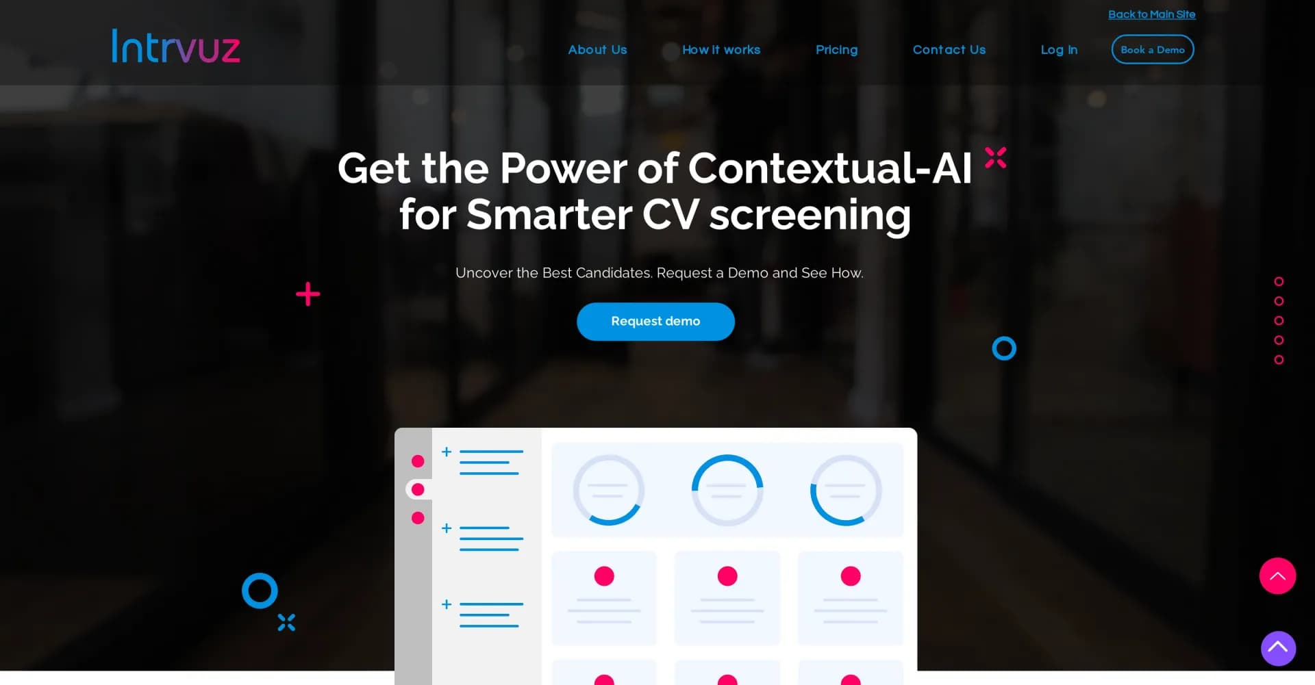Intrvuz homepage screenshot — AI-powered smart hiring tool for efficient resume screening.