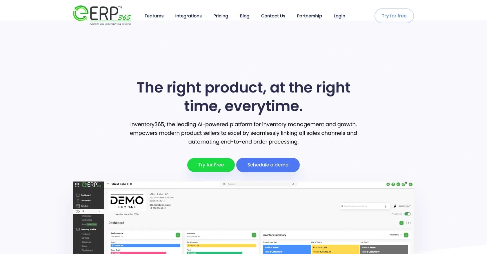 Inventory365 homepage screenshot — Master your e-commerce inventory in real-time.