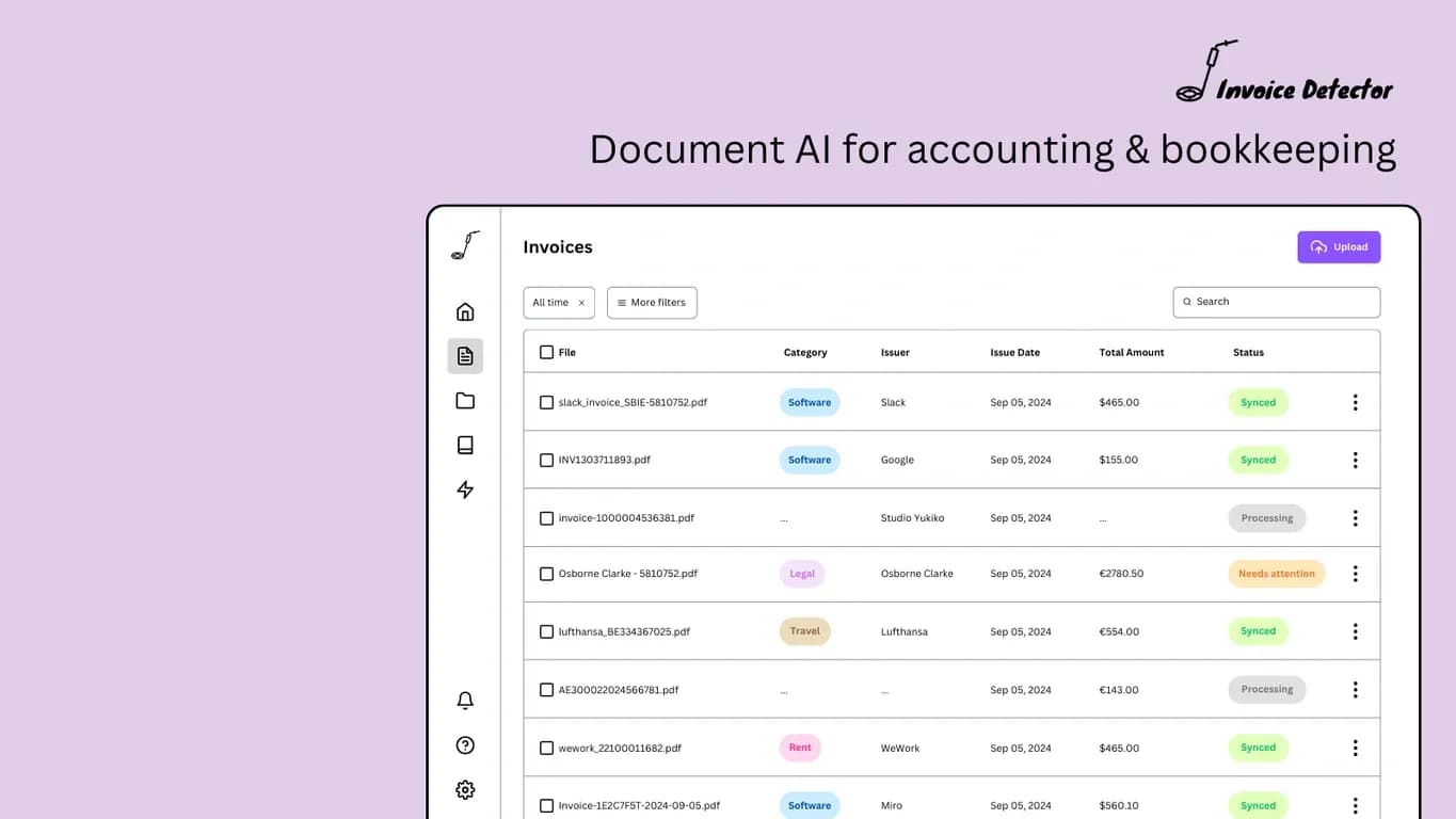 Invoice Detector homepage screenshot — Document AI for accounting & bookkeeping
