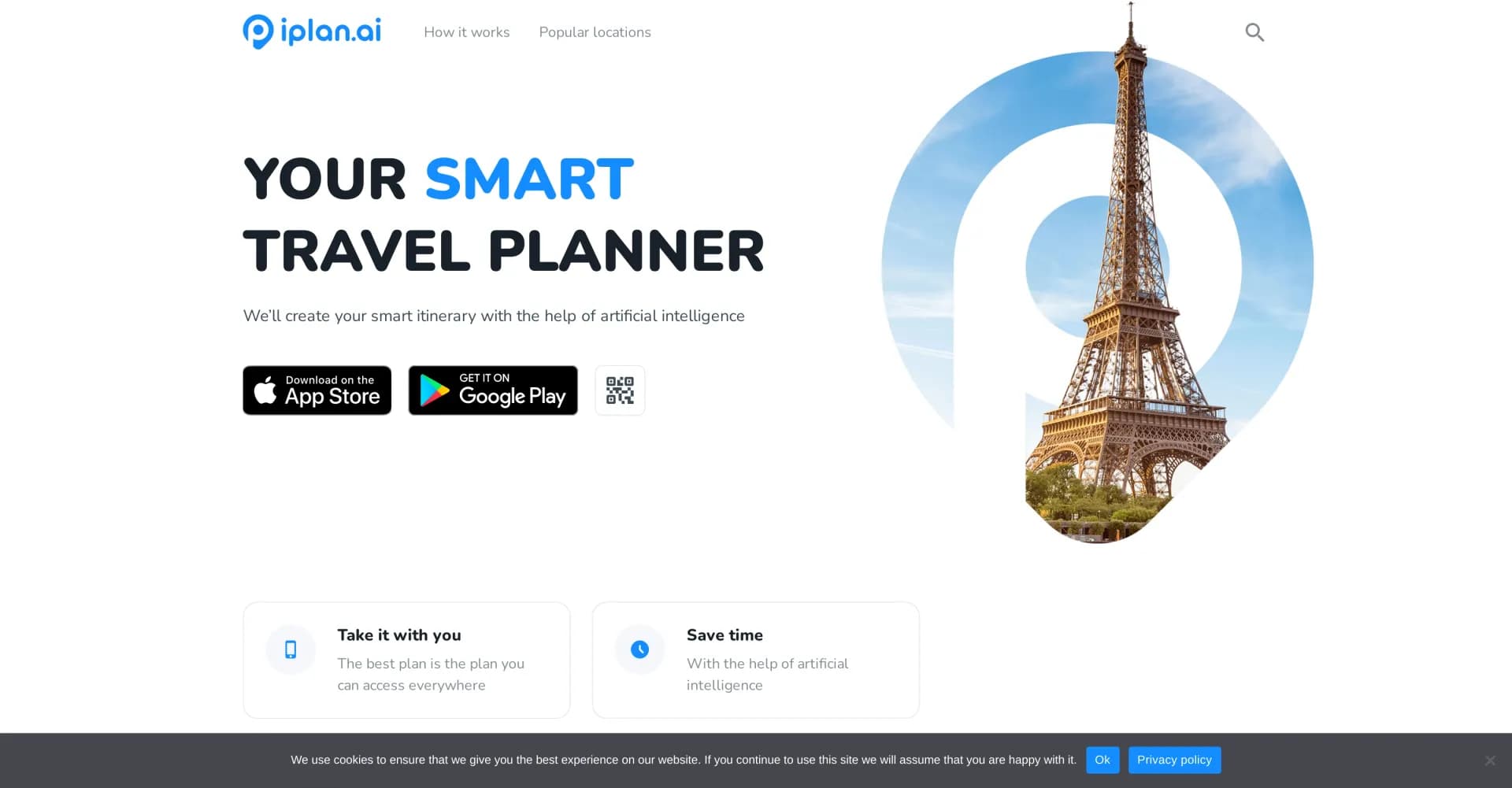 iplan homepage screenshot — AI-powered travel planner for smart itineraries.