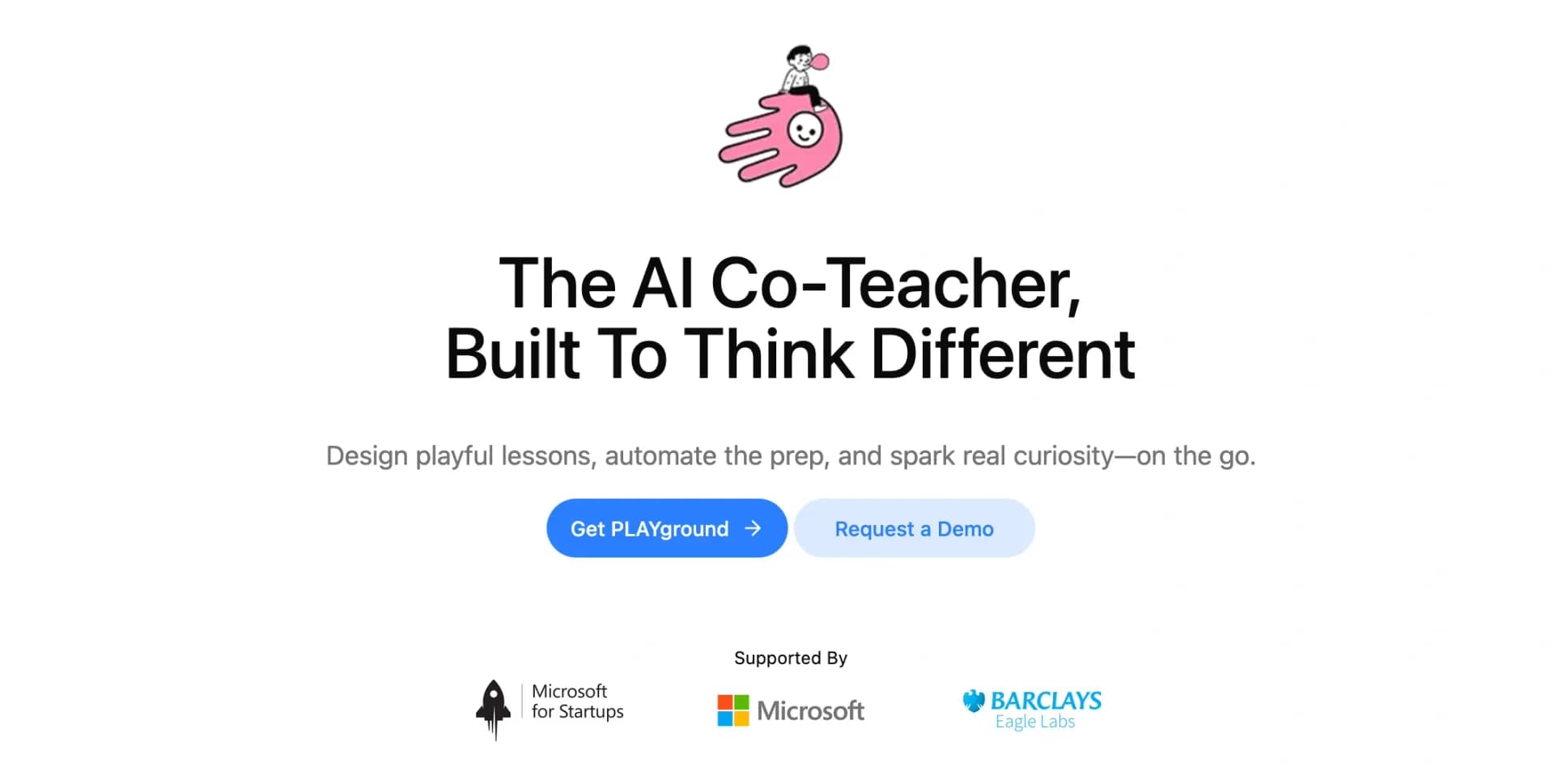 IRL PLAYground homepage screenshot — Your Early Learning AI Co-Teacher. Calm, Creative, and (Fina