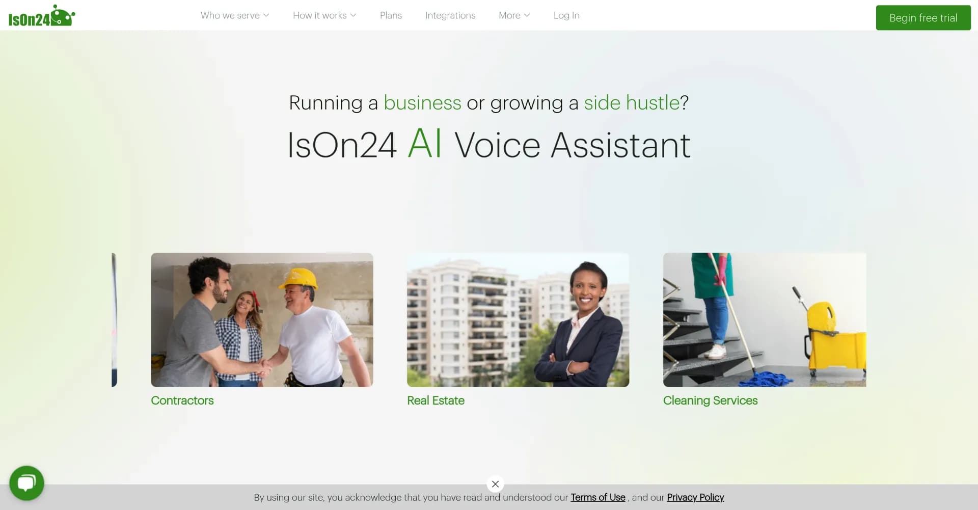 IsOn24 homepage screenshot — AI voice assistant answers calls like you