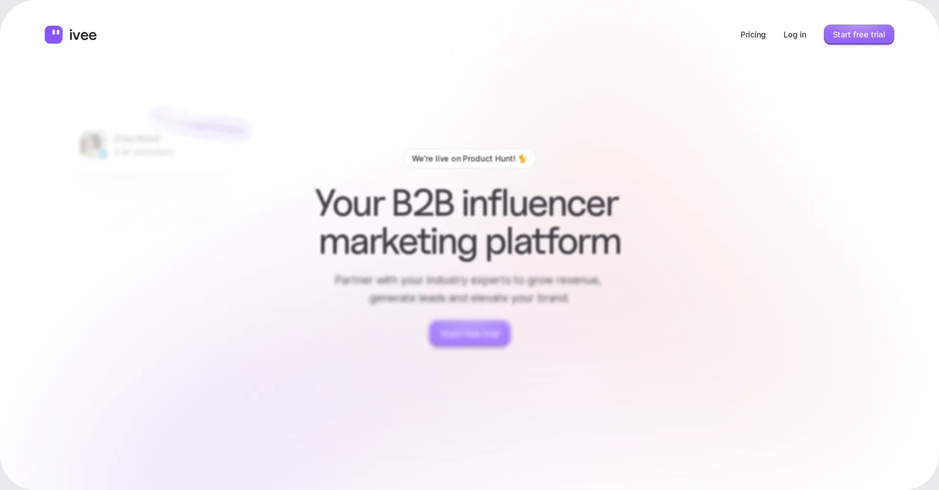 Ivee homepage screenshot — Connect with experts to boost your B2B marketing.