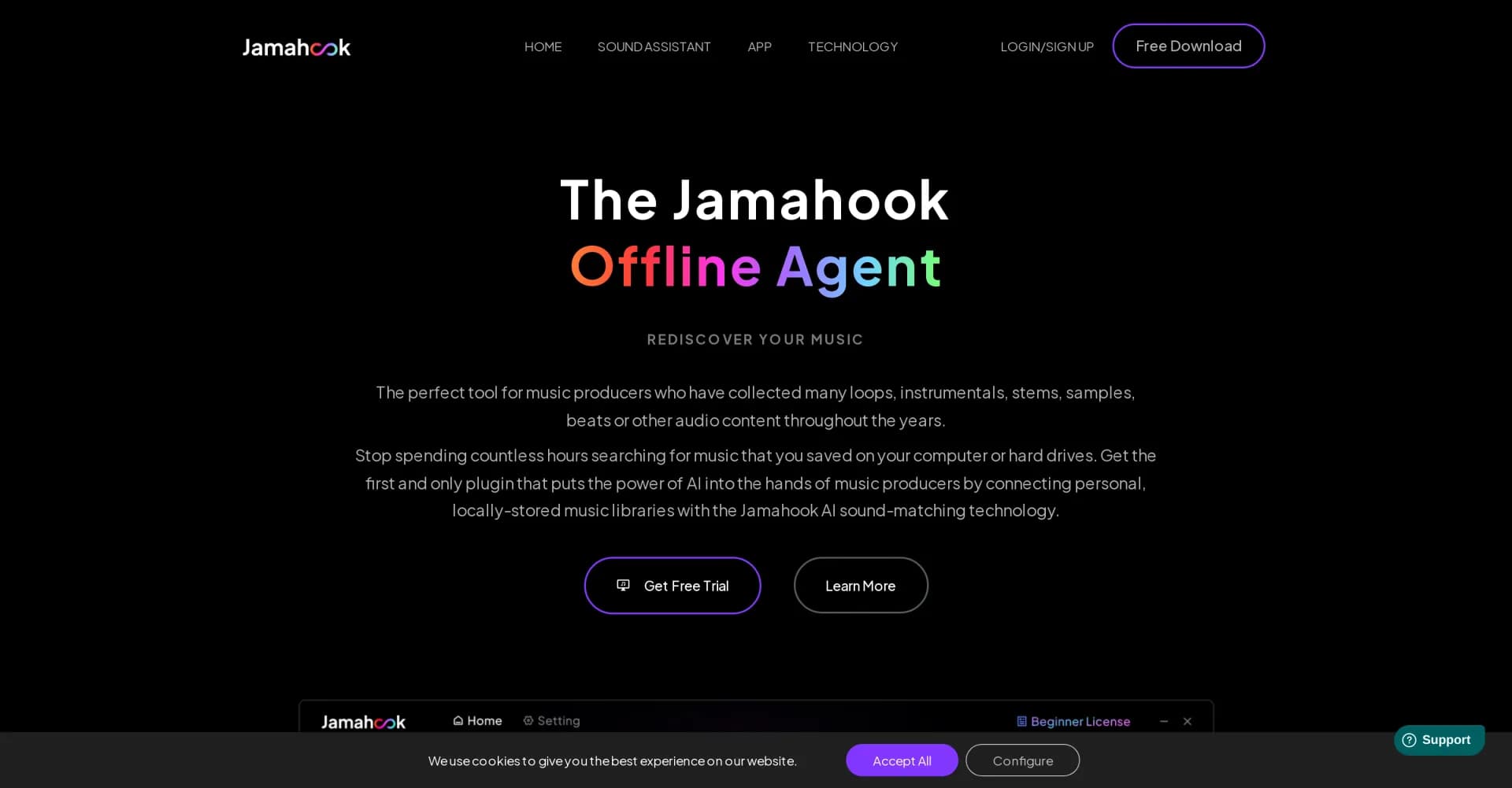 Jamahook homepage screenshot — AI sound matching for music producers