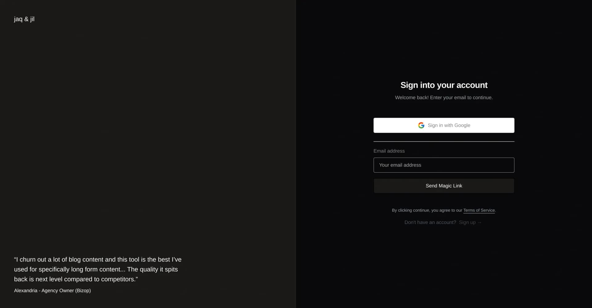Jaq n Jil - Your Writing Assistant homepage screenshot — Create amazing content at blazing speeds