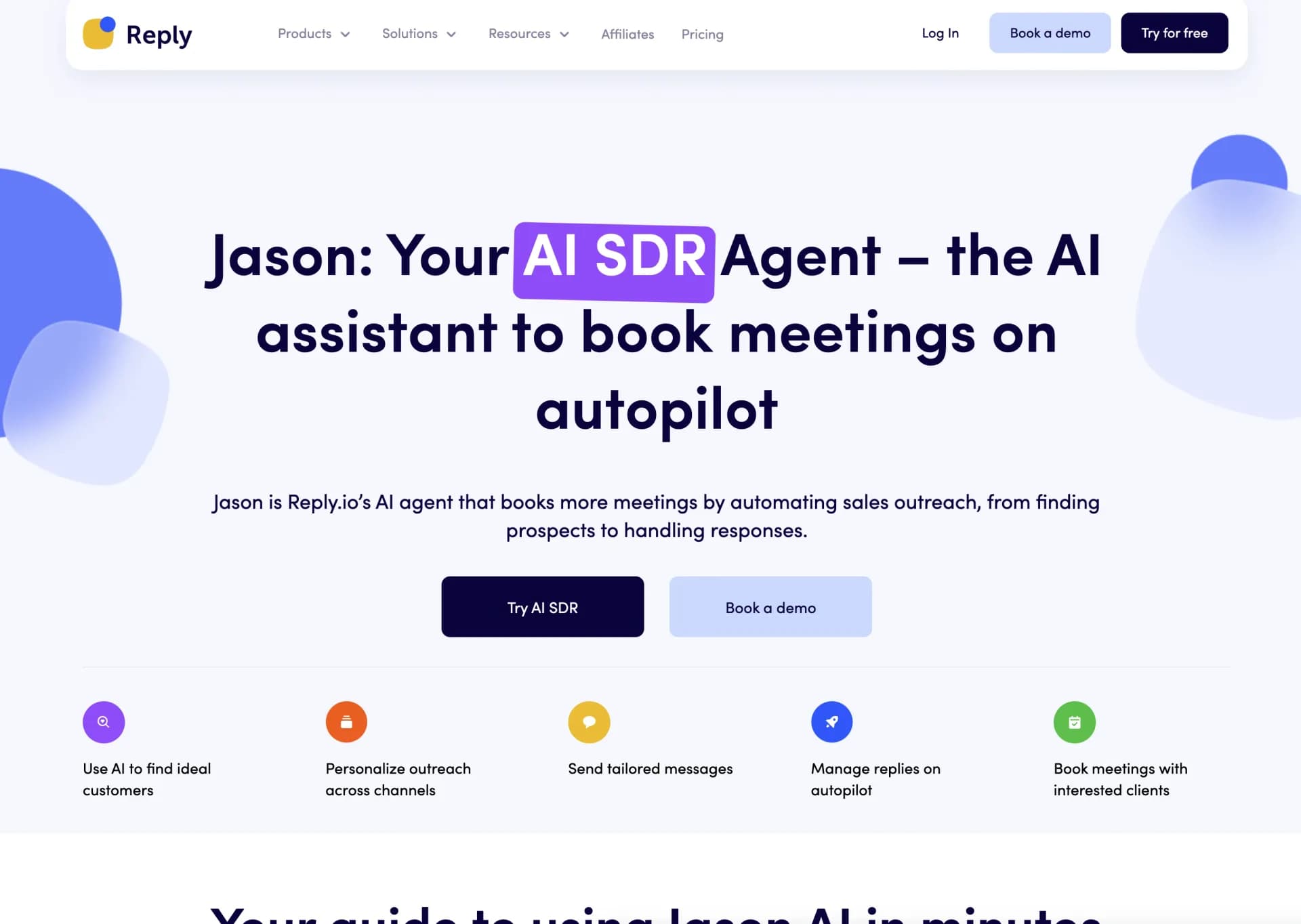 Jason AI homepage screenshot — AI-powered assistant for B2B sales outreach