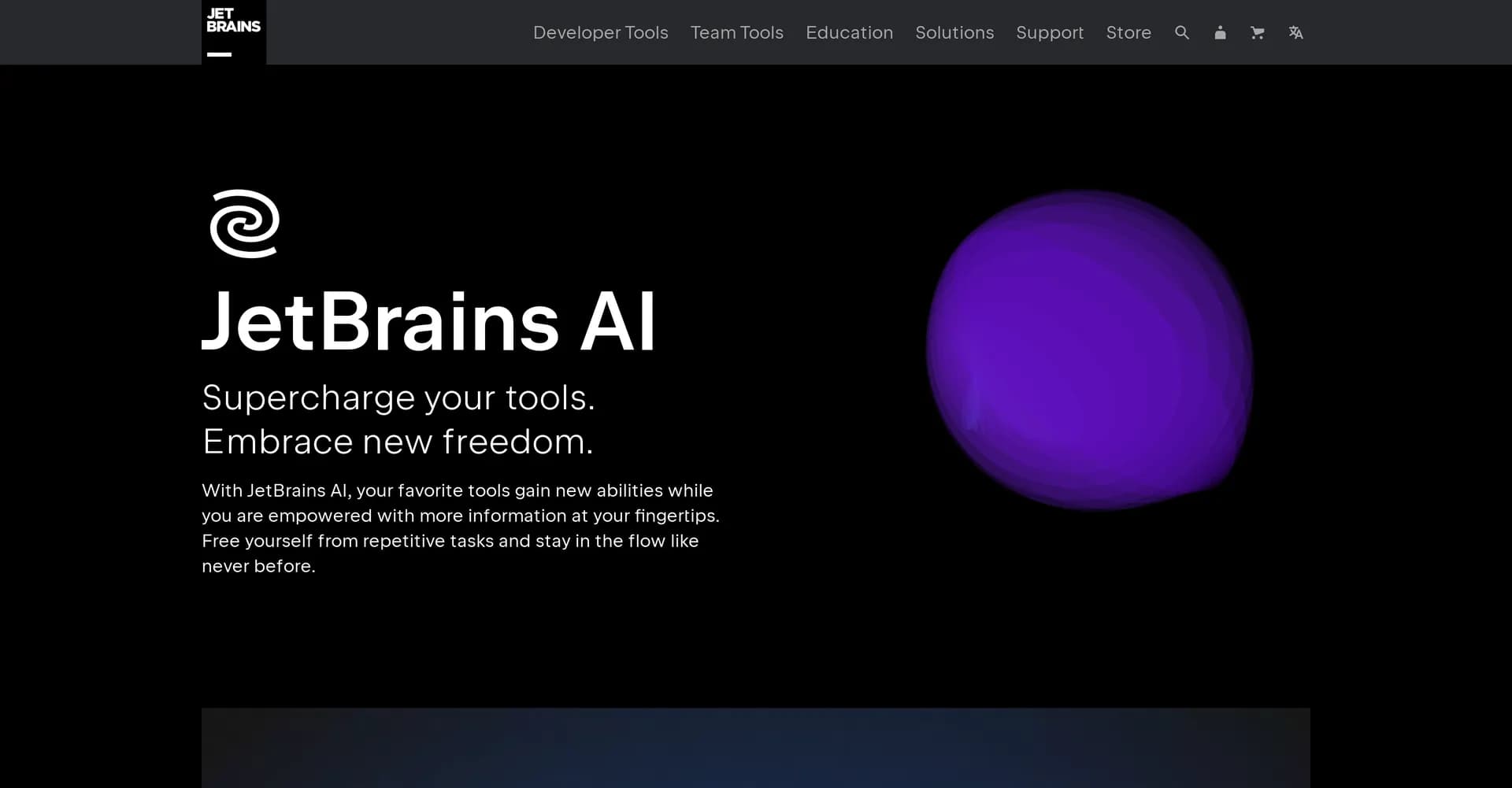 JetBrains homepage screenshot — Empower your tools with AI, stay in the flow.