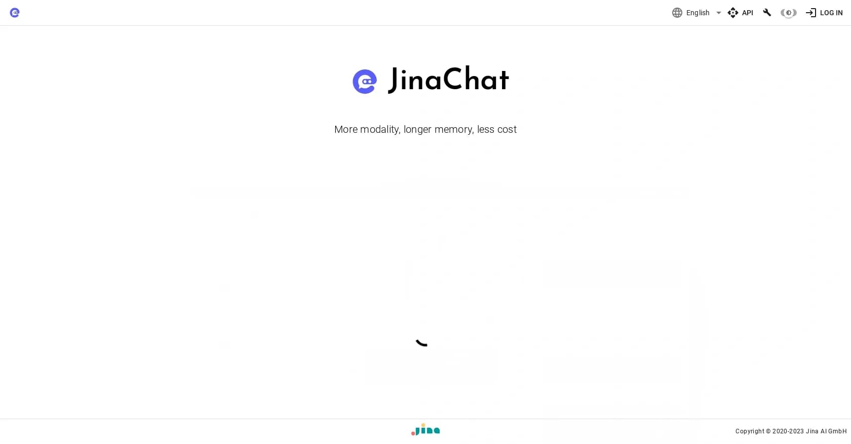 JinaChat homepage screenshot — Multimodal chats with endless memory and budget-friendly API