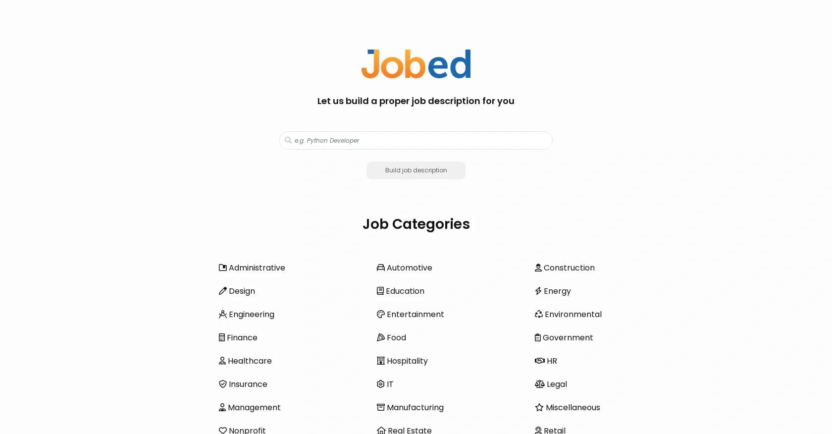 Jobed homepage screenshot — AI-powered job descriptions to attract top talent