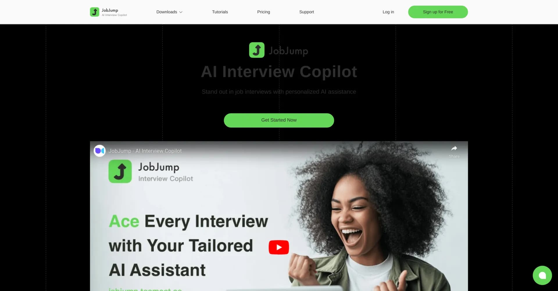 JobJump homepage screenshot — Your AI-powered interview coach