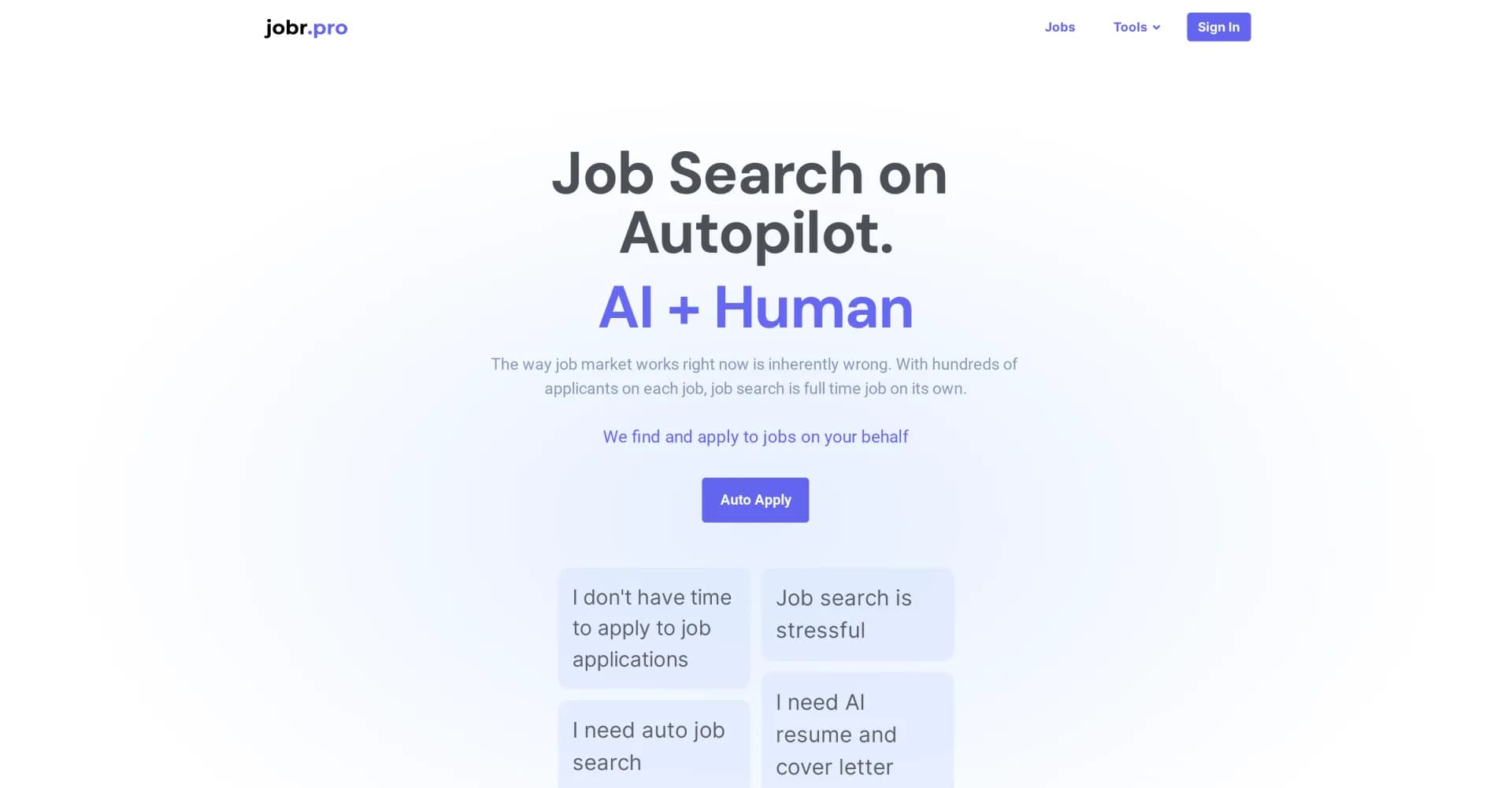 Jobr Pro homepage screenshot — AI-powered job search on autopilot.
