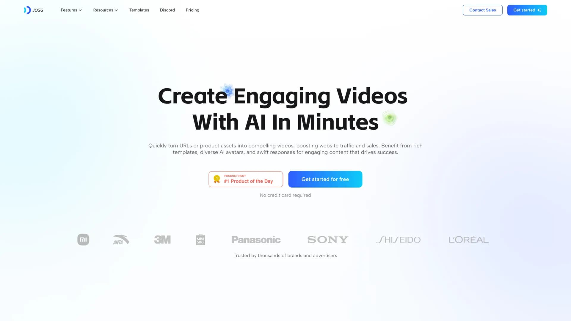 JoggAIv1.5.4 homepage screenshot — Create engaging video ads with AI in minutes