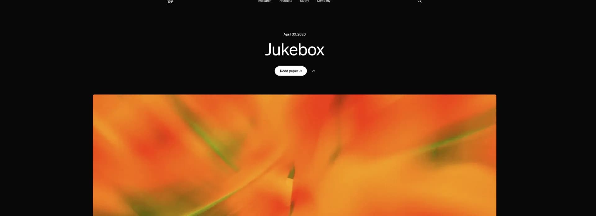 Jukebox homepage screenshot — Generate music with AI, including singing.